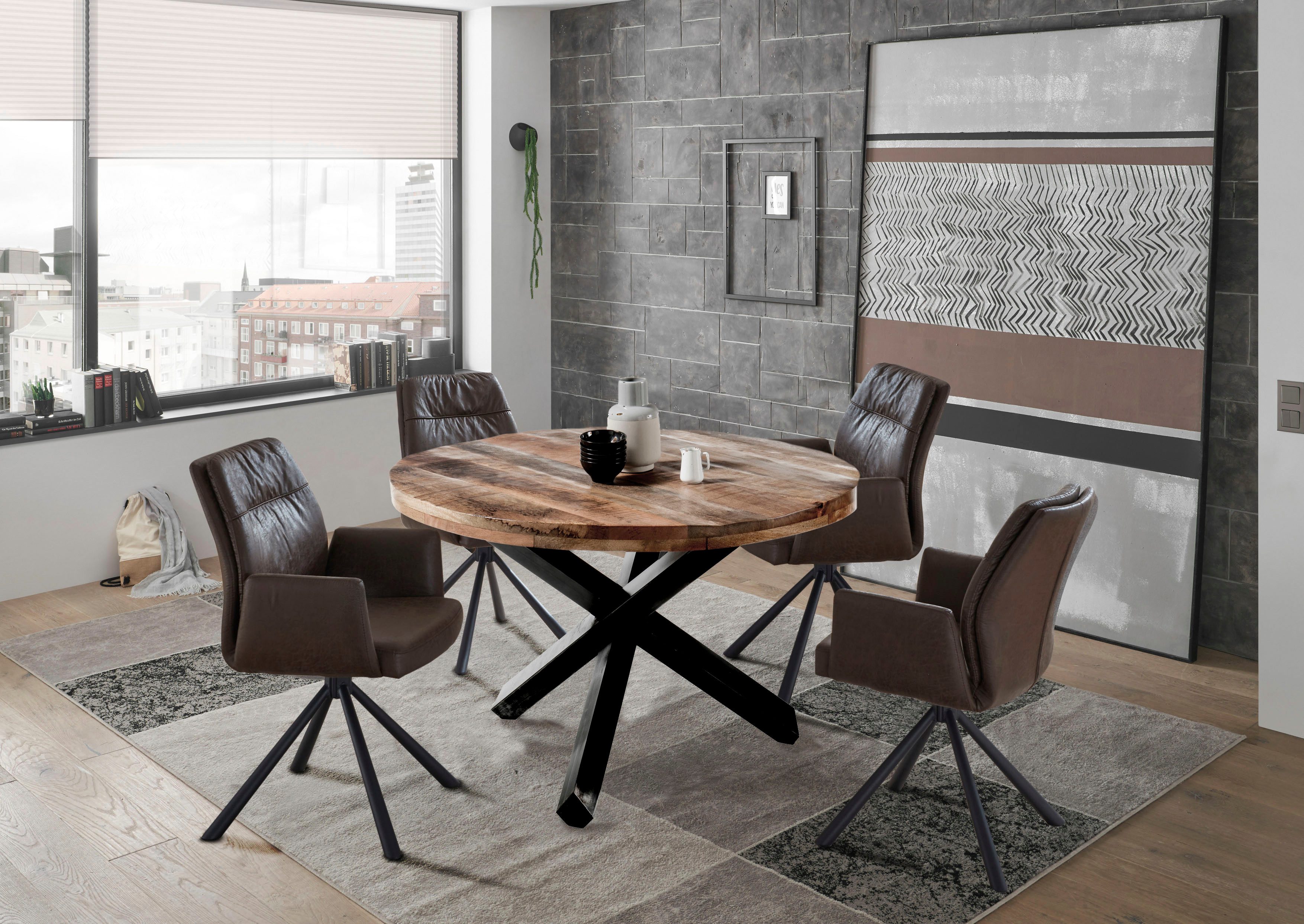 Stolkom Eettafel Ace rond, eettafel in massief mango