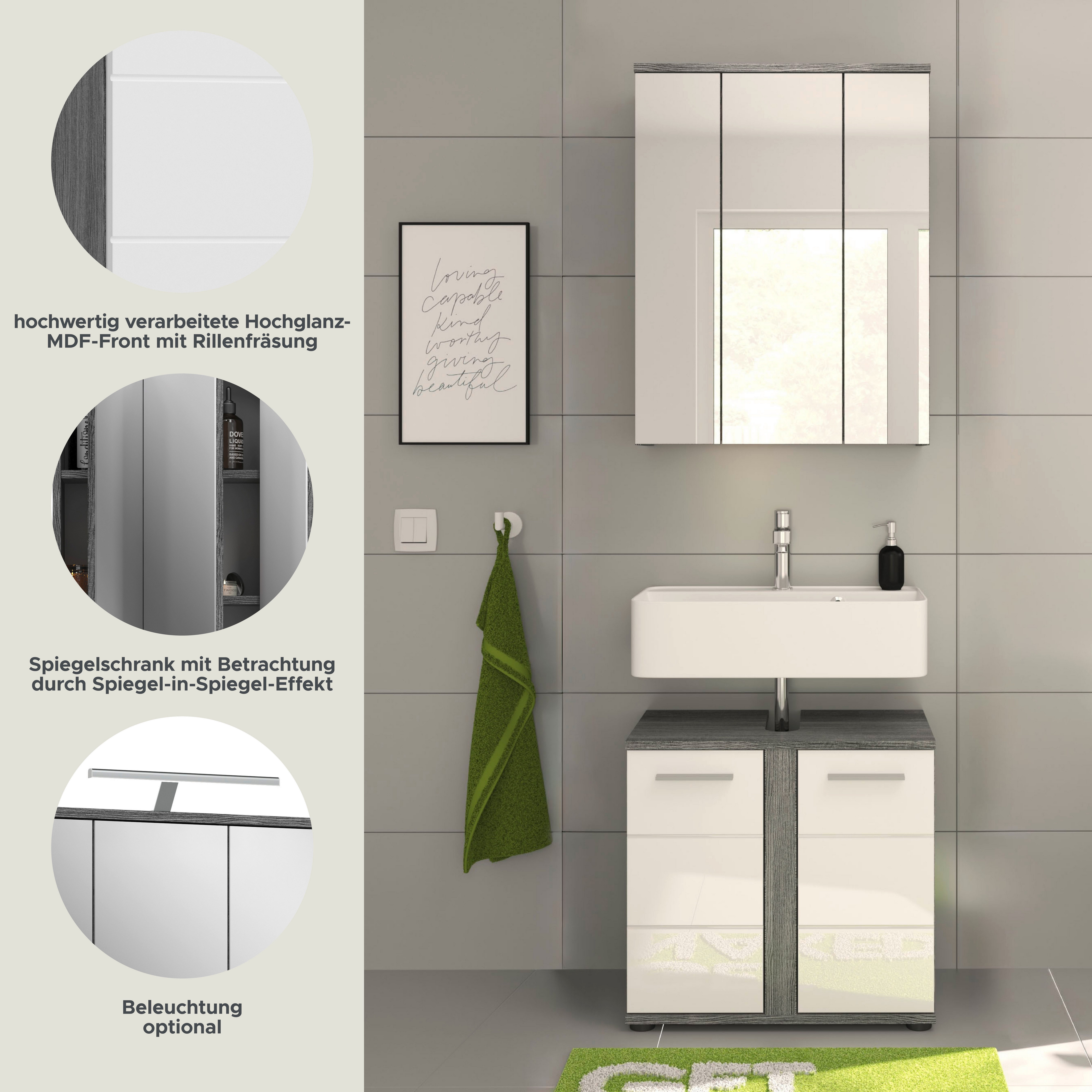 welltime Badkamerserie LUCCA, 2-delig, TOPSELLER!, wastafelonderkast, spiegelkast hoogwaardige mdf front, badkamermeubels, combinatie, combi, badkamer (set, 2-delig)