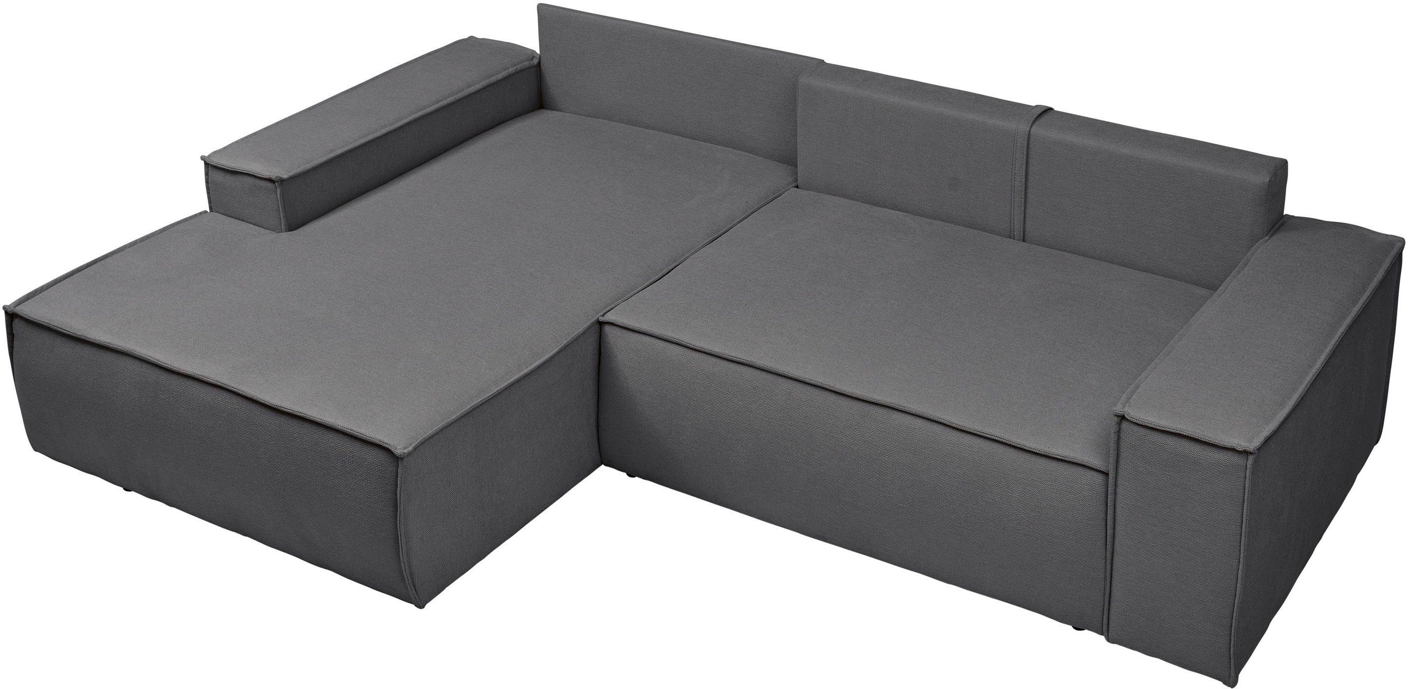 andas Hoekbank Finnley slaapbank 267 cm in Bouclé, fijne structuur en cord, L-vorm