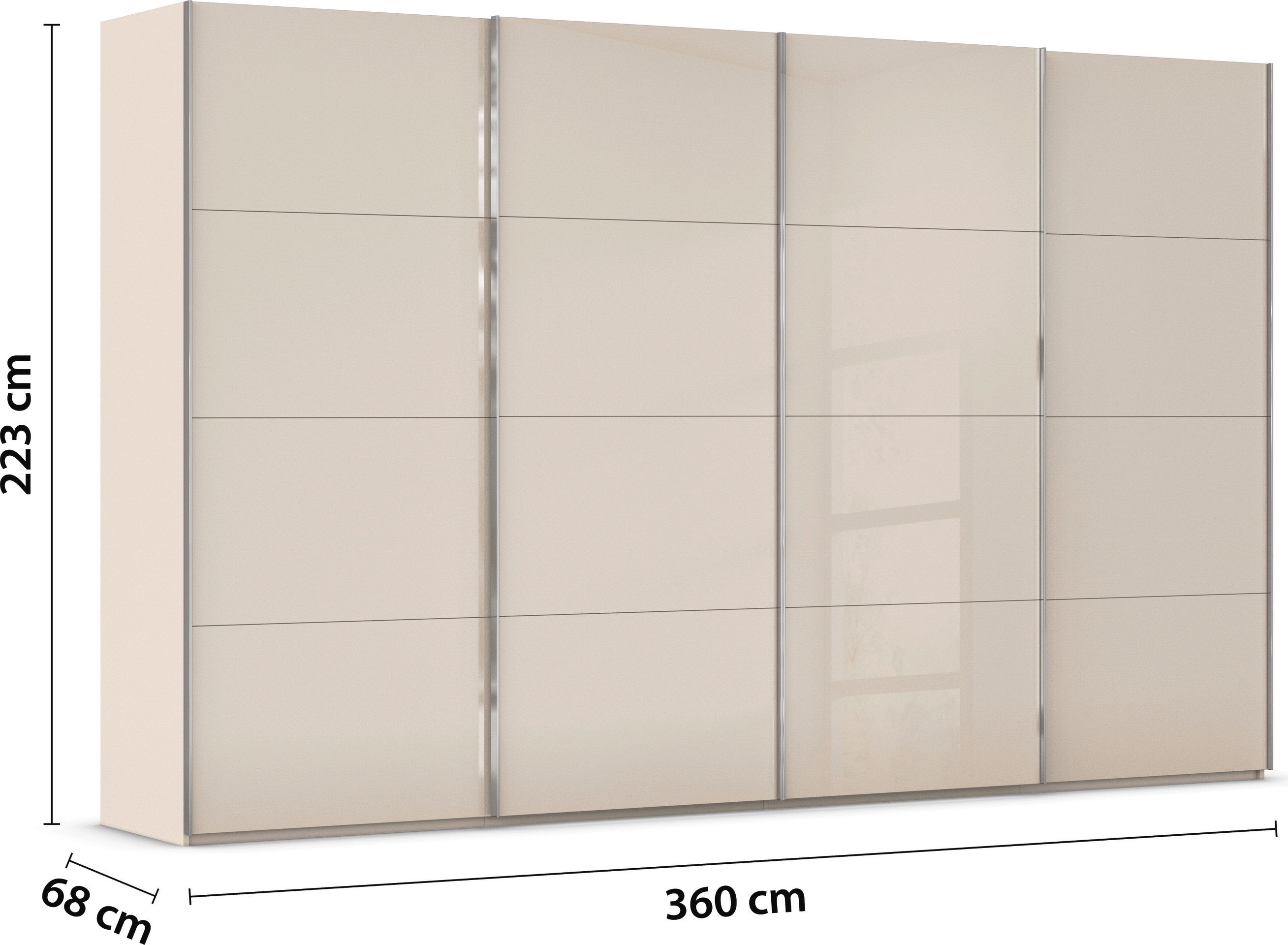 rauch Schuifdeurkast Kledingkast Kast Garderobe Slaapkamerkast SCALE-FYRA edel vierdelige deuren met glas-front veel kleuren made in germany