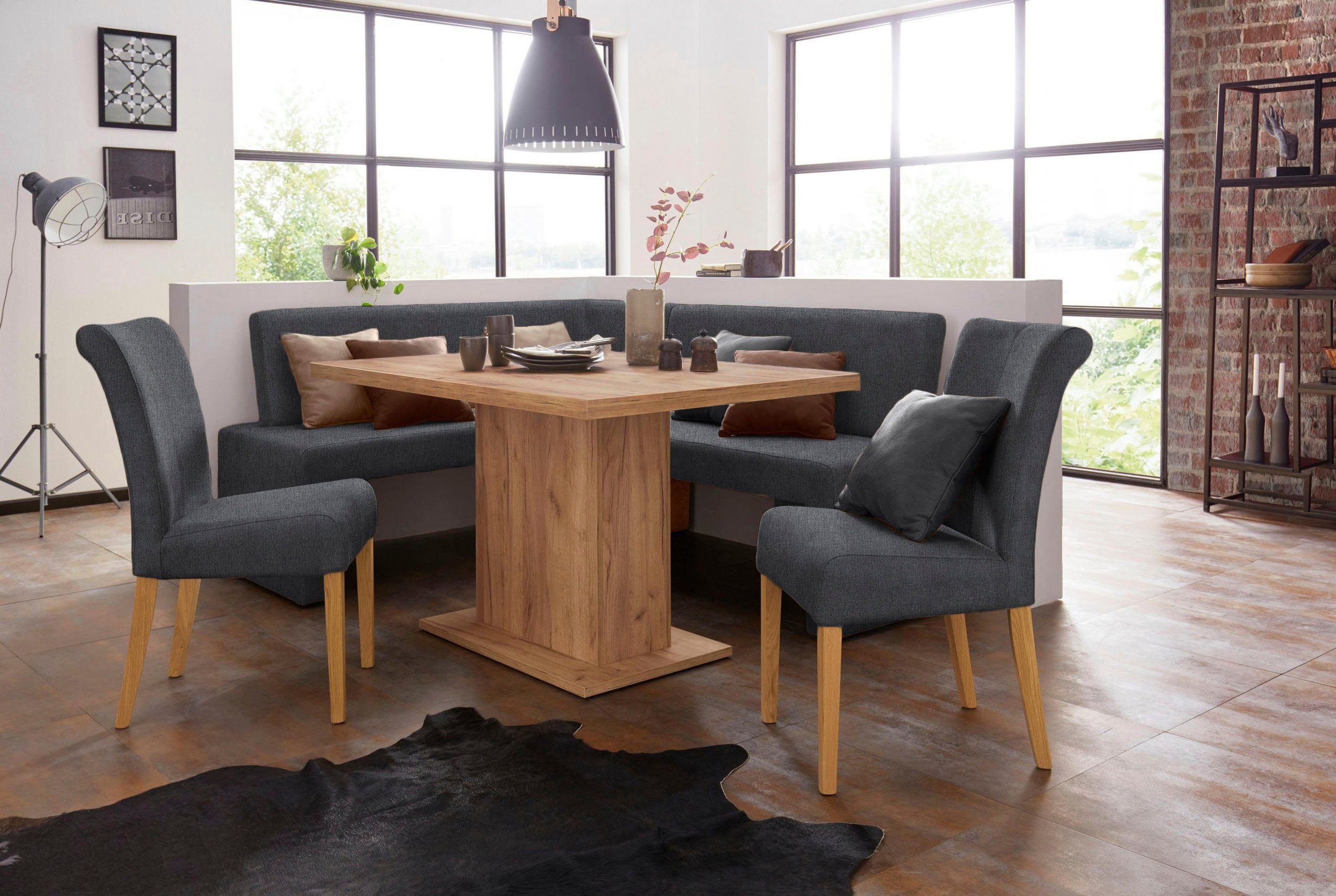 Home affaire Stoel met 4 poten Barcelona Stoelpoten van massief hout, zacht verdikte zitting en rugleuning (set, 2 stuks)