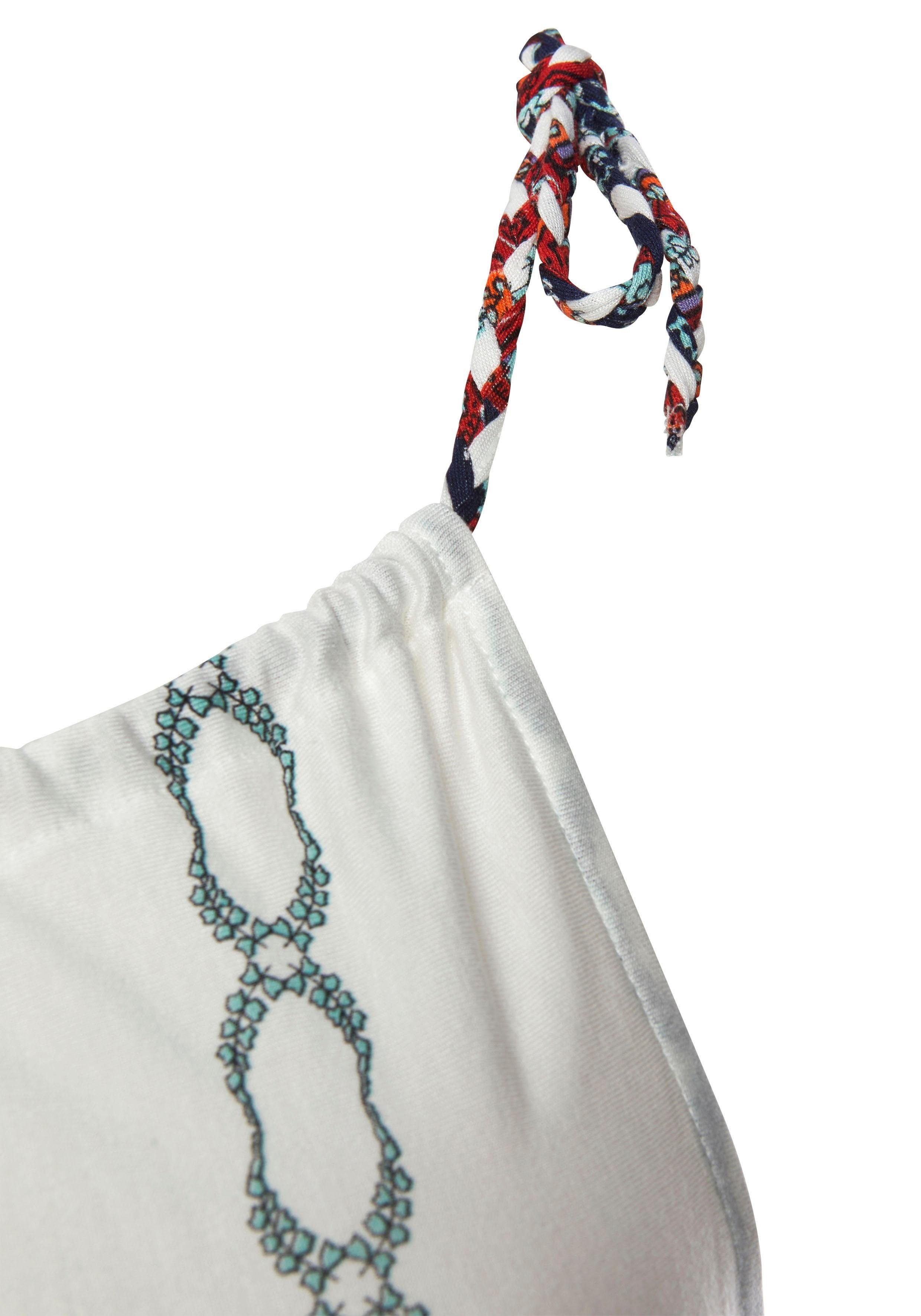 Beachtime Strandjurk met gevlochten bandjes in all-over print, kort zomerjurkje