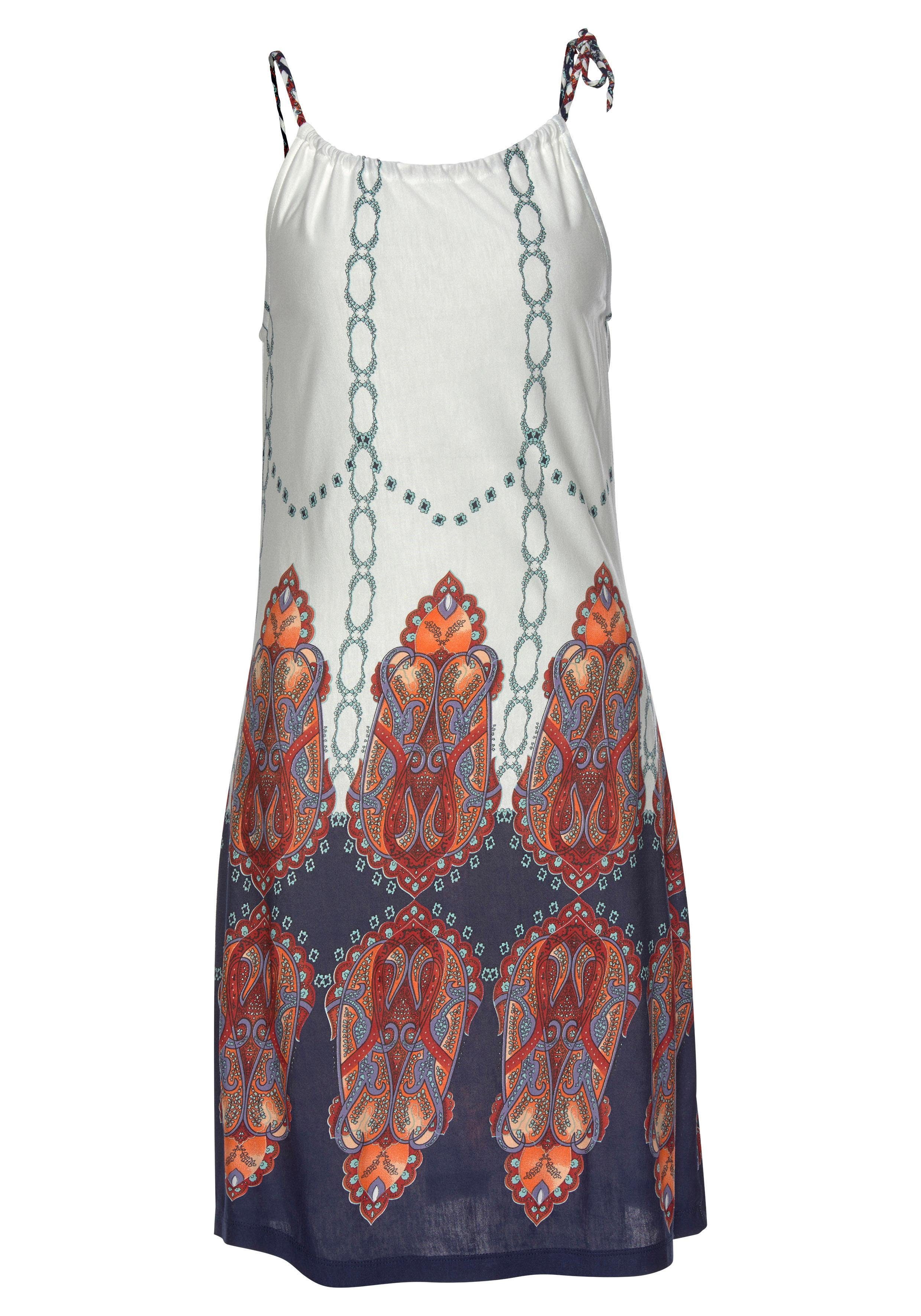 Beachtime Strandjurk met gevlochten bandjes in all-over print, kort zomerjurkje