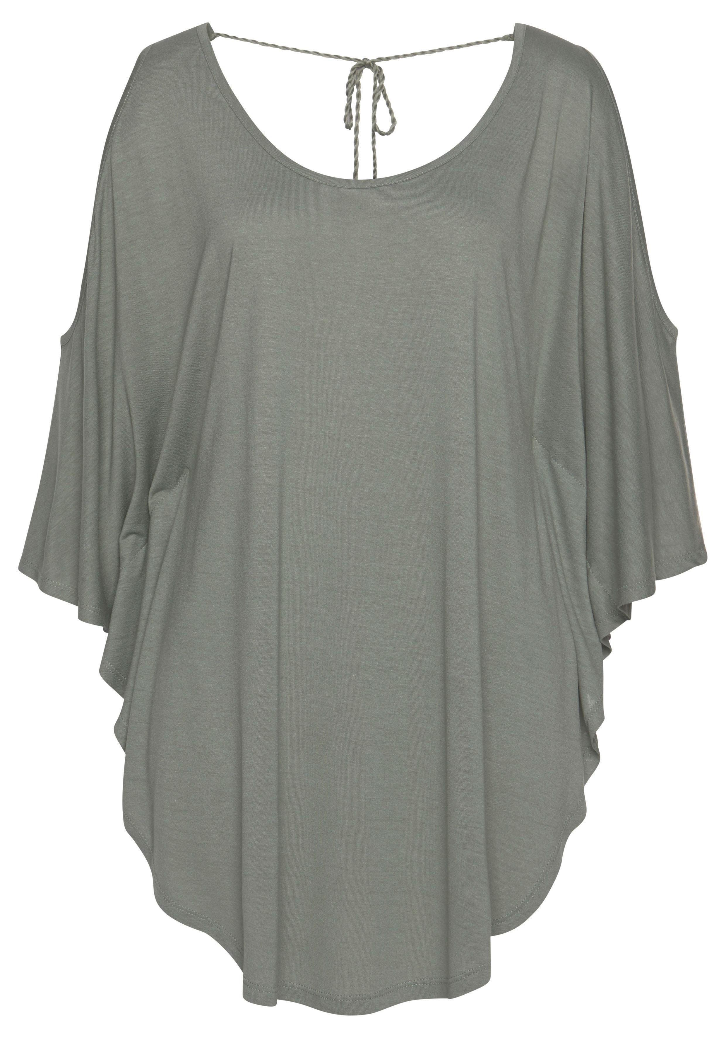 Lascana Strandshirt met sierbandje bovenaan de rug, longshirt, 3/4 mouwen, off-the-shoulder