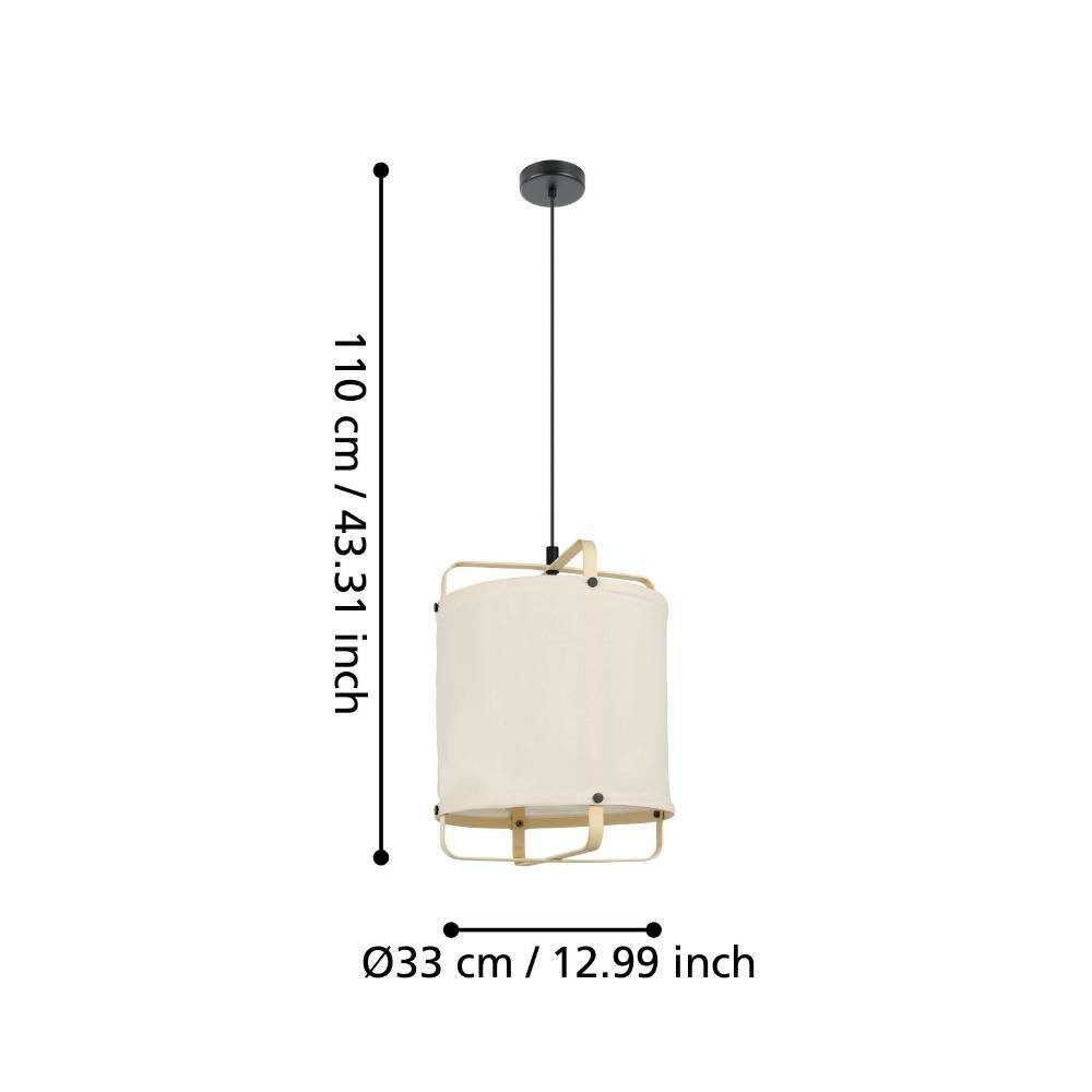 EGLO Hanglamp SURFLEET Hanglamp, linnen in beige, bamboe en metaal in zwart, E27 (1 stuk)