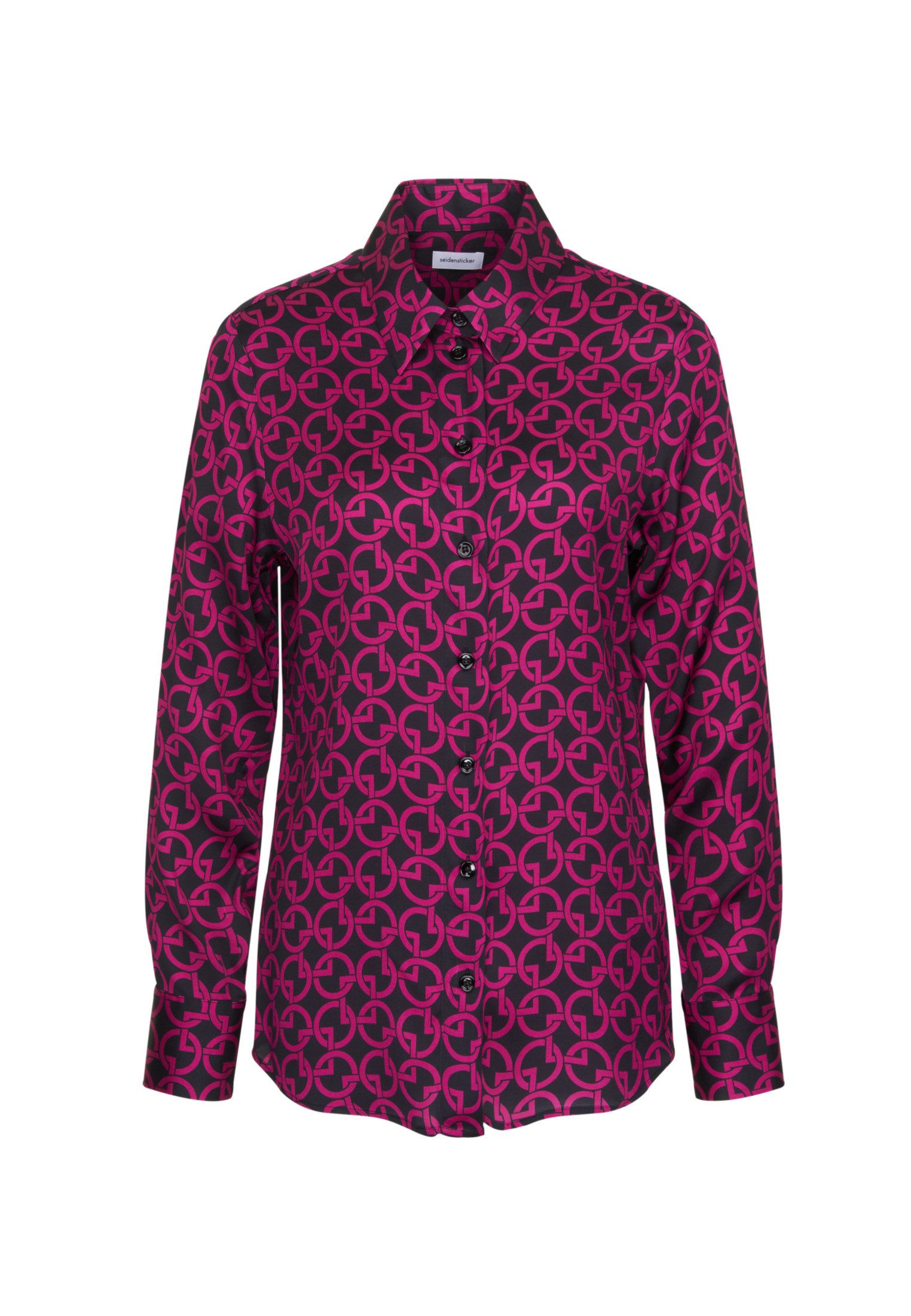 seidensticker Overhemdblouse Zwarte roos Lange mouwen kraag print