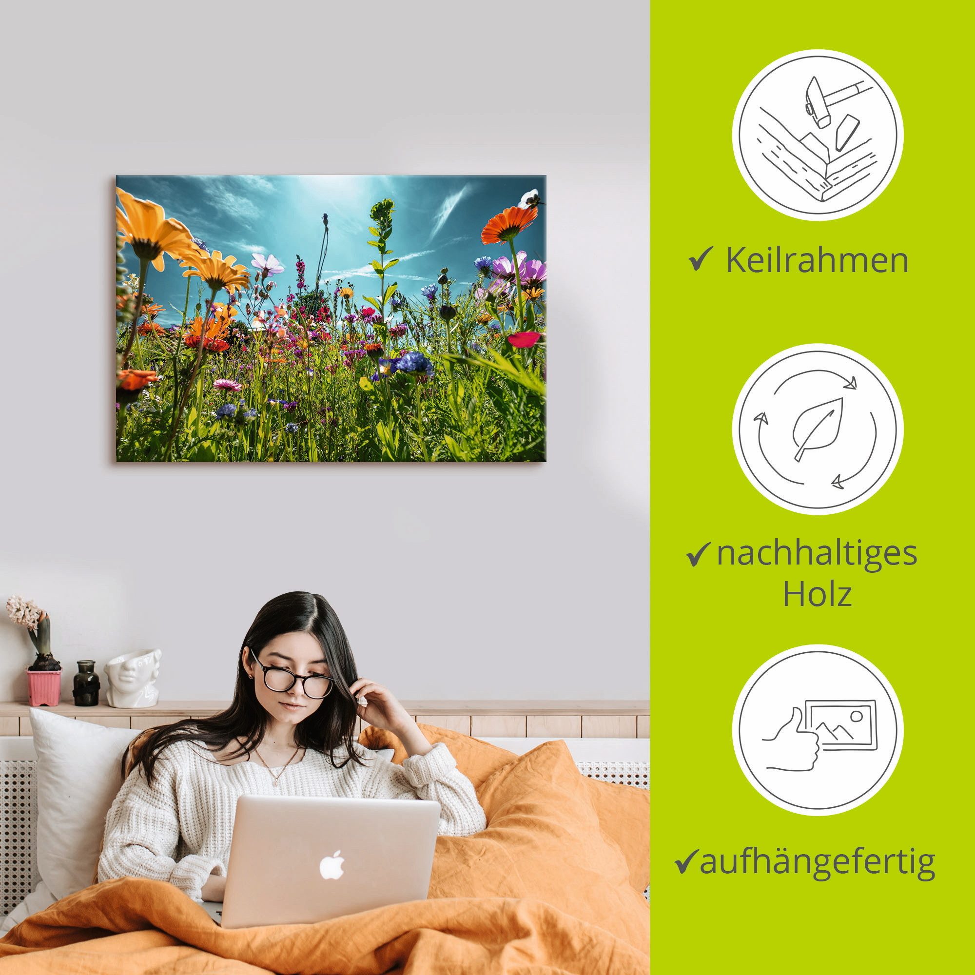 Artland Artprint Kleurrijk bloemenveld als artprint van aluminium, artprint voor buiten, artprint op linnen, poster, muursticker