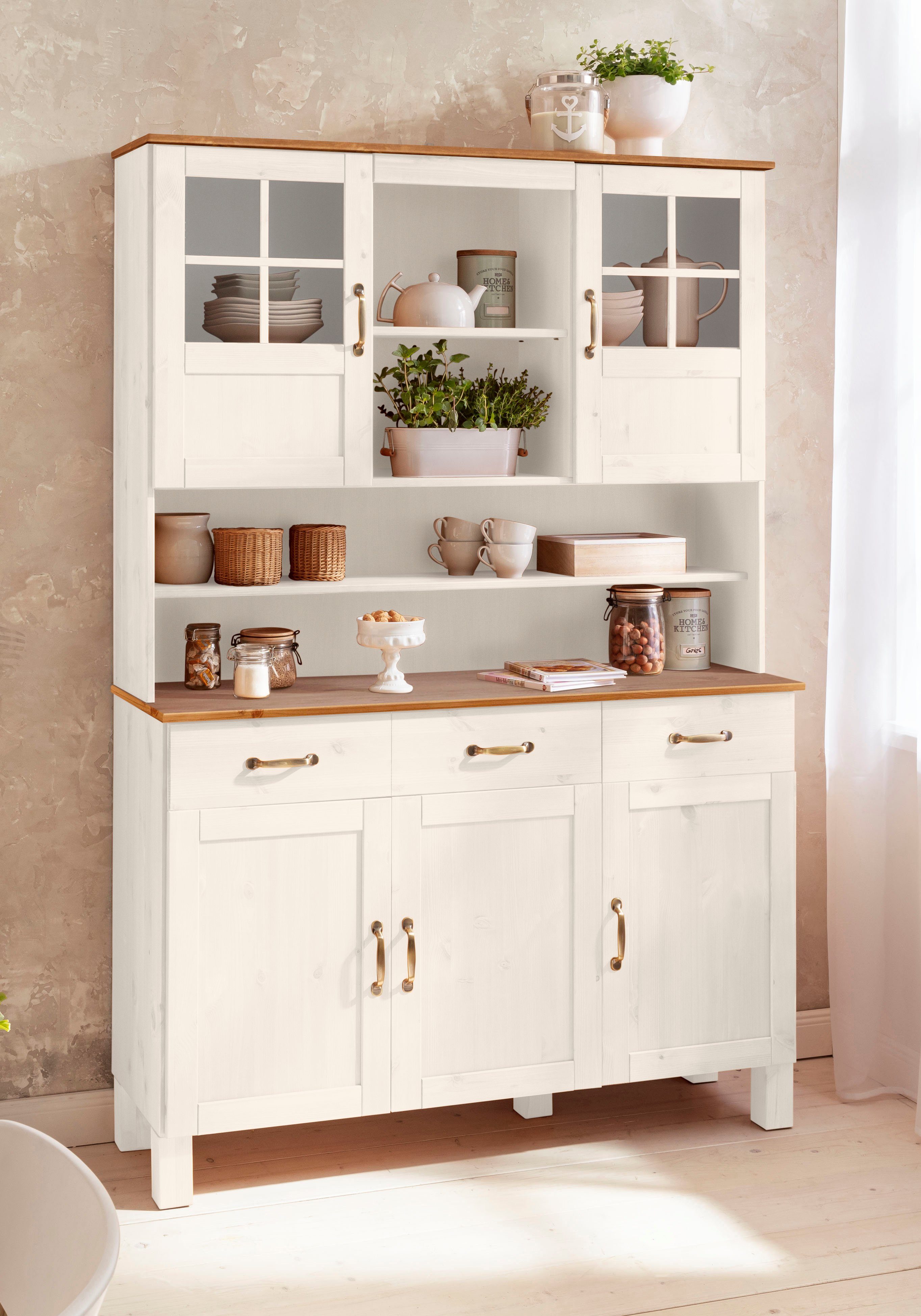 Home affaire Keukenbuffet Alby Breedte 125 cm, 2 glasdeuren, 2 laden