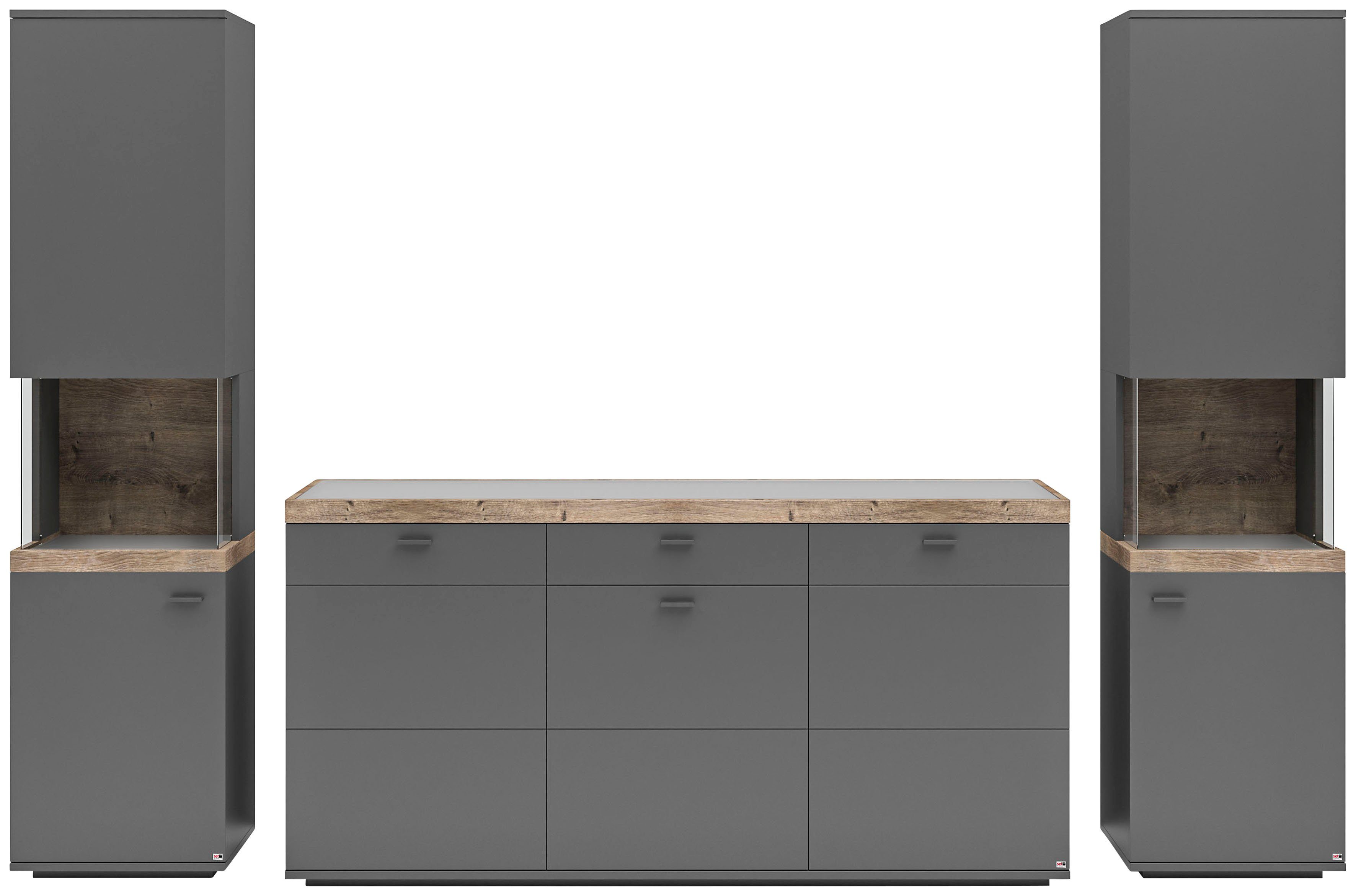 set one by Musterring Wandmeubel Lancaster 3-delig met fronten in wit of grijs, breedte ca.300 cm tv-wandmeubels grijs