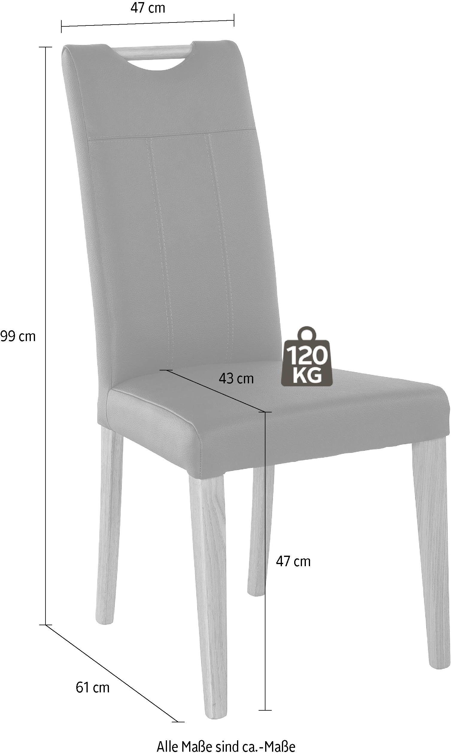 Home affaire Eetkamerstoel Roberta met bekleding van echt leer en frame van eiken massief hout (set, 2 stuks)