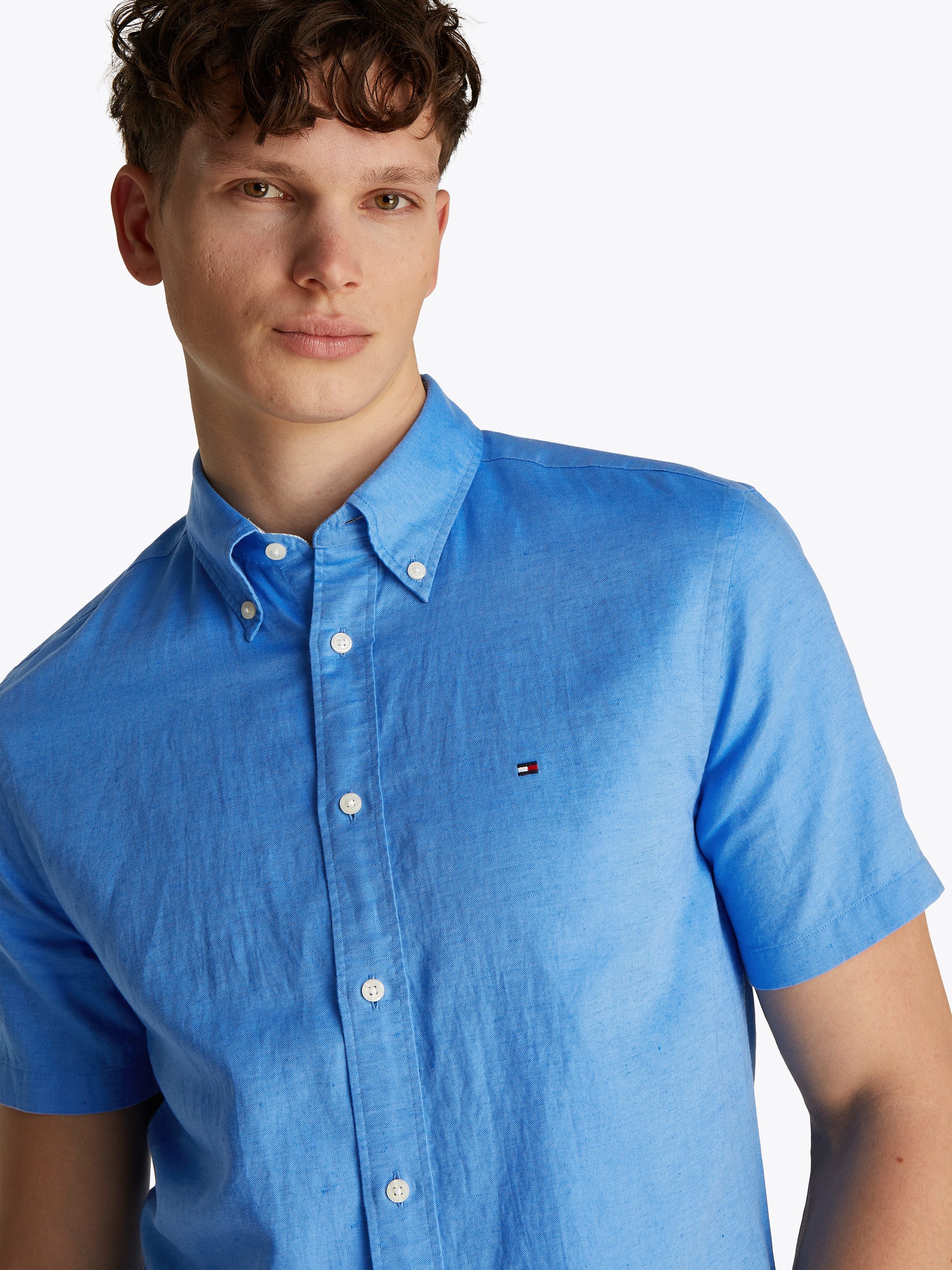 Tommy Hilfiger Overhemd met korte mouwen LINEN BLEND SOLID SS RF SHIRT