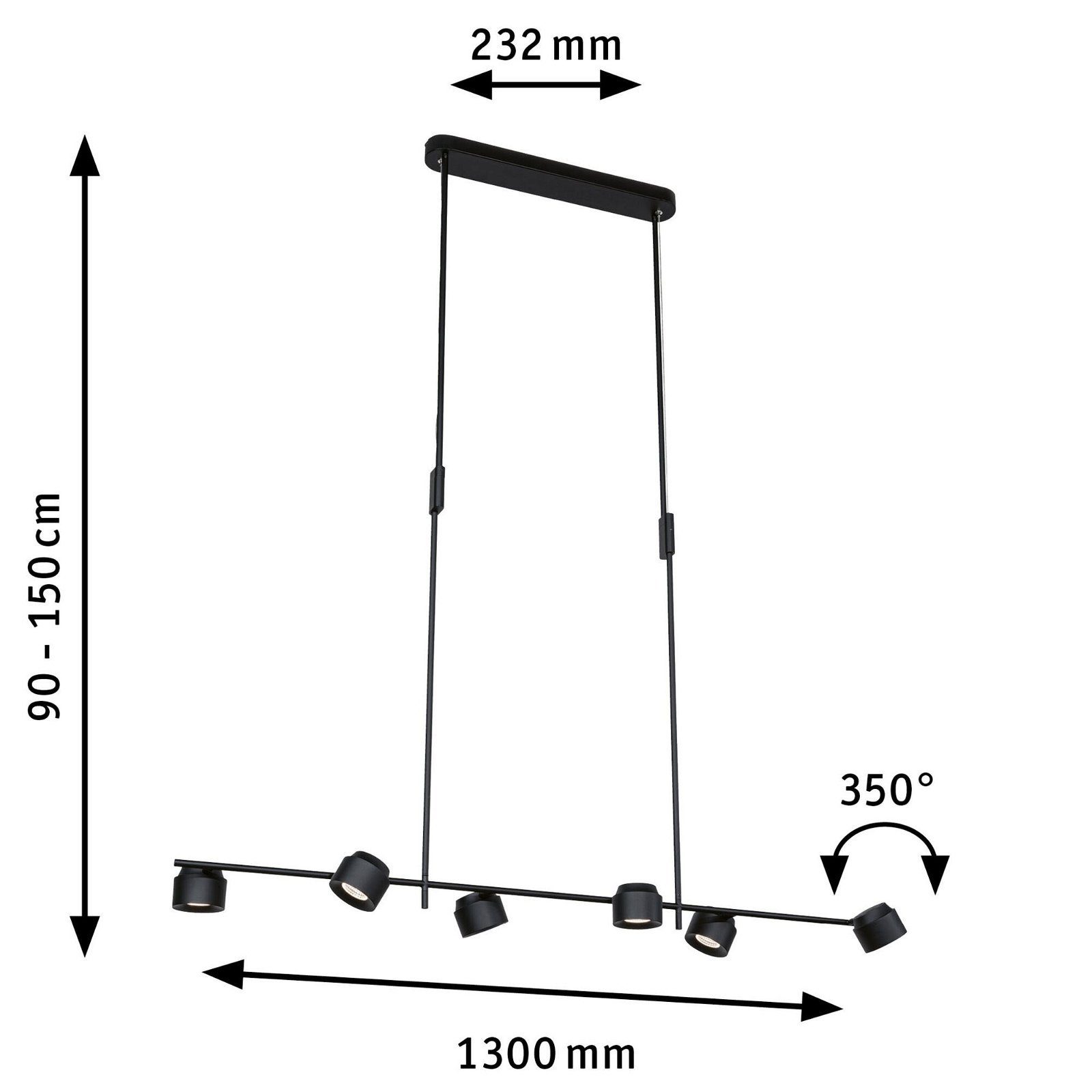 Paulmann Led-hanglamp Puric Pane Effect 6x 6,5W Zwart 230V Metaal/Kunststof (1 stuk)