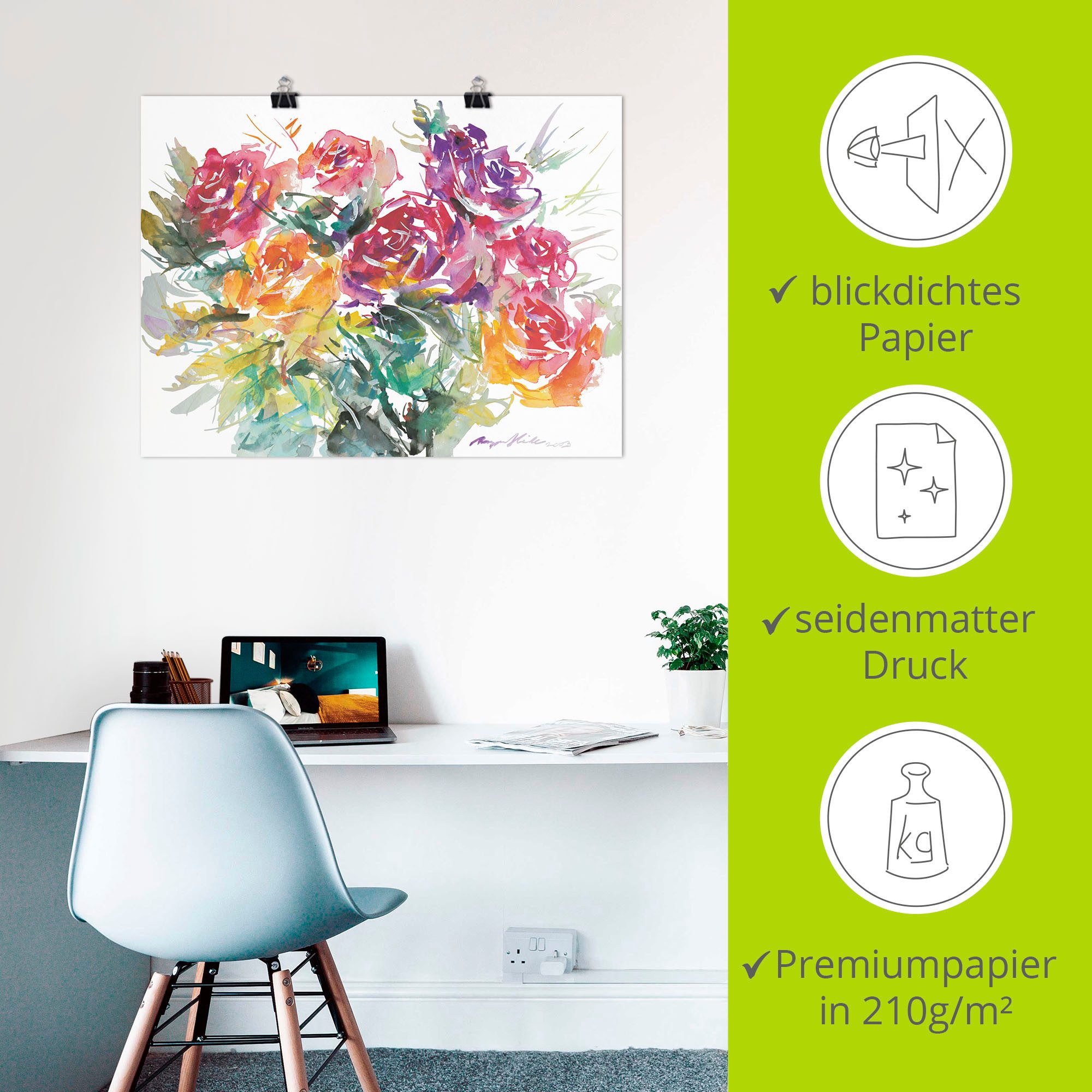 Artland Artprint Bos rozen als artprint op linnen, poster in verschillende formaten maten