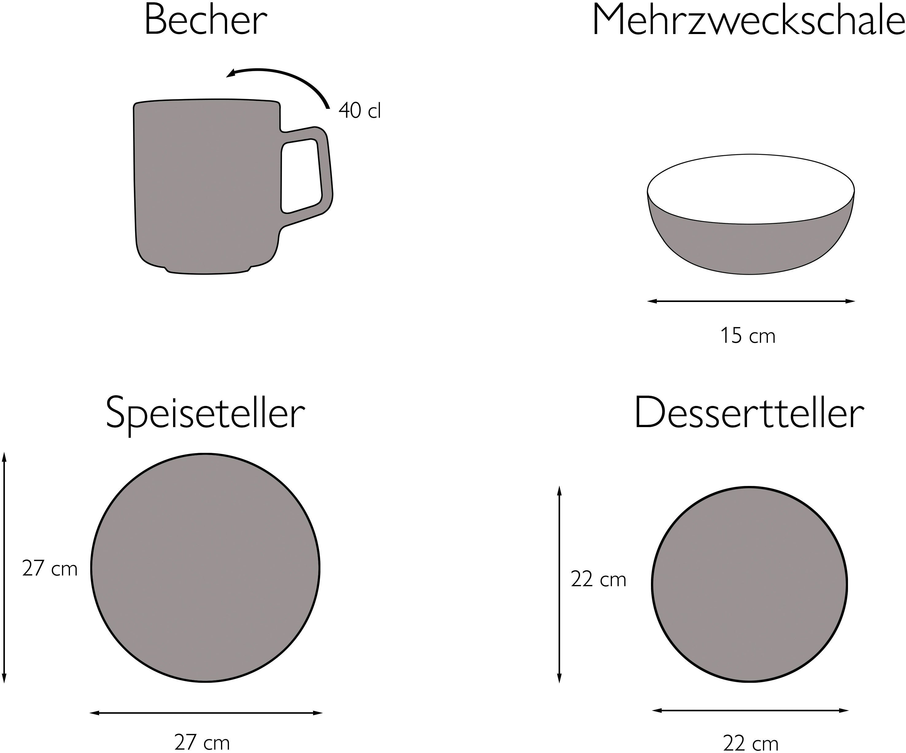 CreaTable Combi-servies Servies-set Terra Collection Servies, trendy ecru Made in Europe, 16 delen voor 4 personen (set, 16-delig)