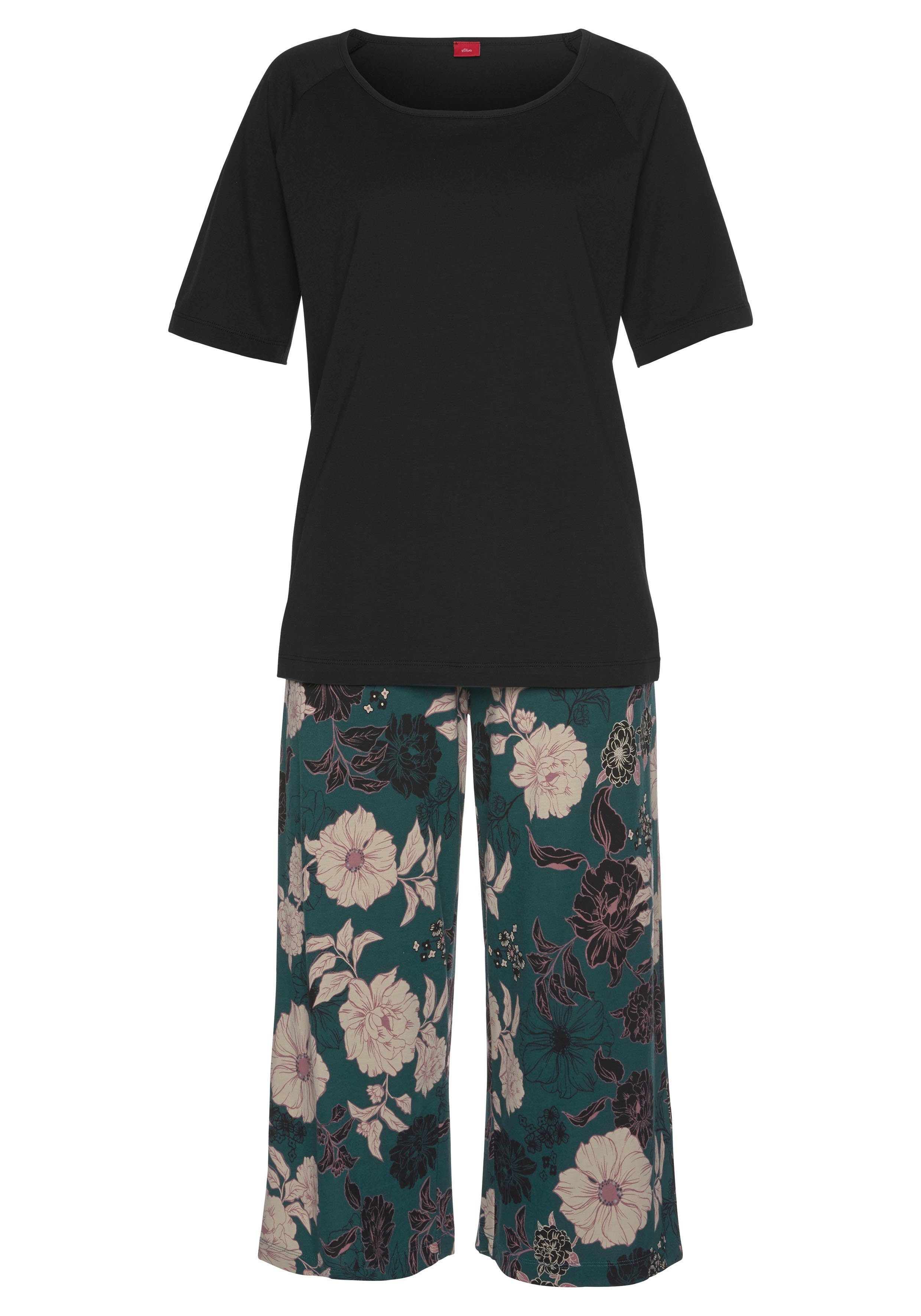 s.Oliver RED LABEL Beachwear Capripyjama met gebloemde 3/4-culotte (1-delig, 1 stuk)