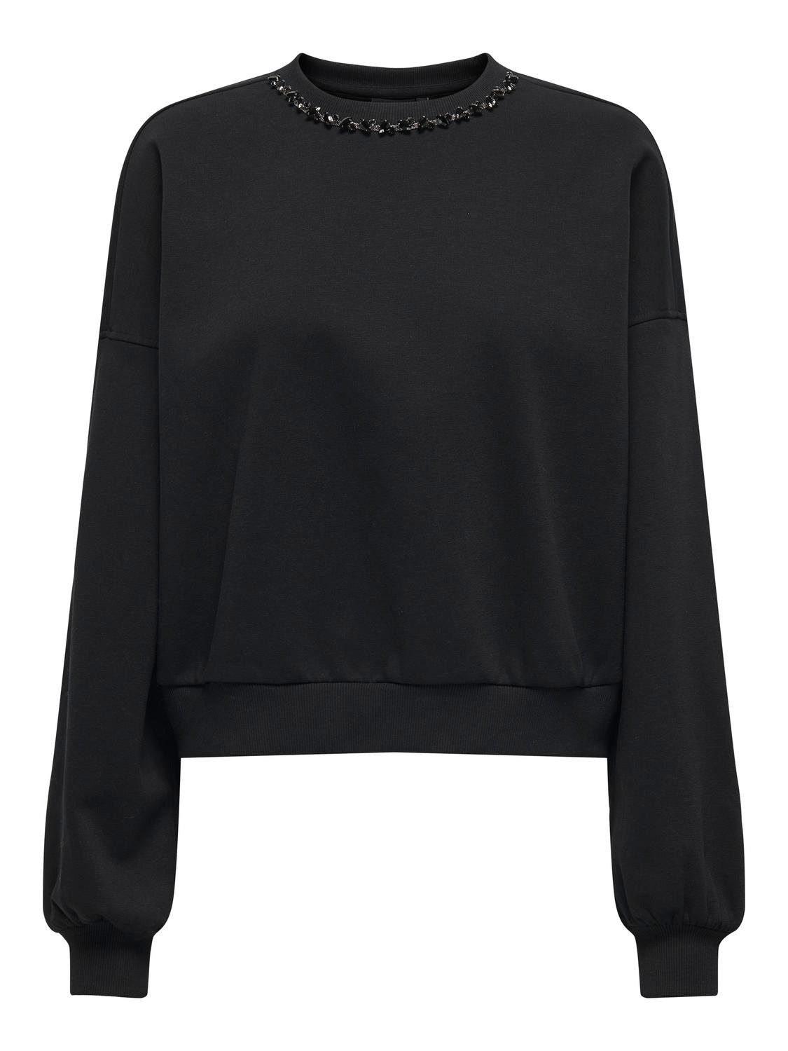 Only Sweatshirt ONLKIARA L/S O-NECK EMBELLISHMENT SWT dames truien & sweaters maat L (40) zwart