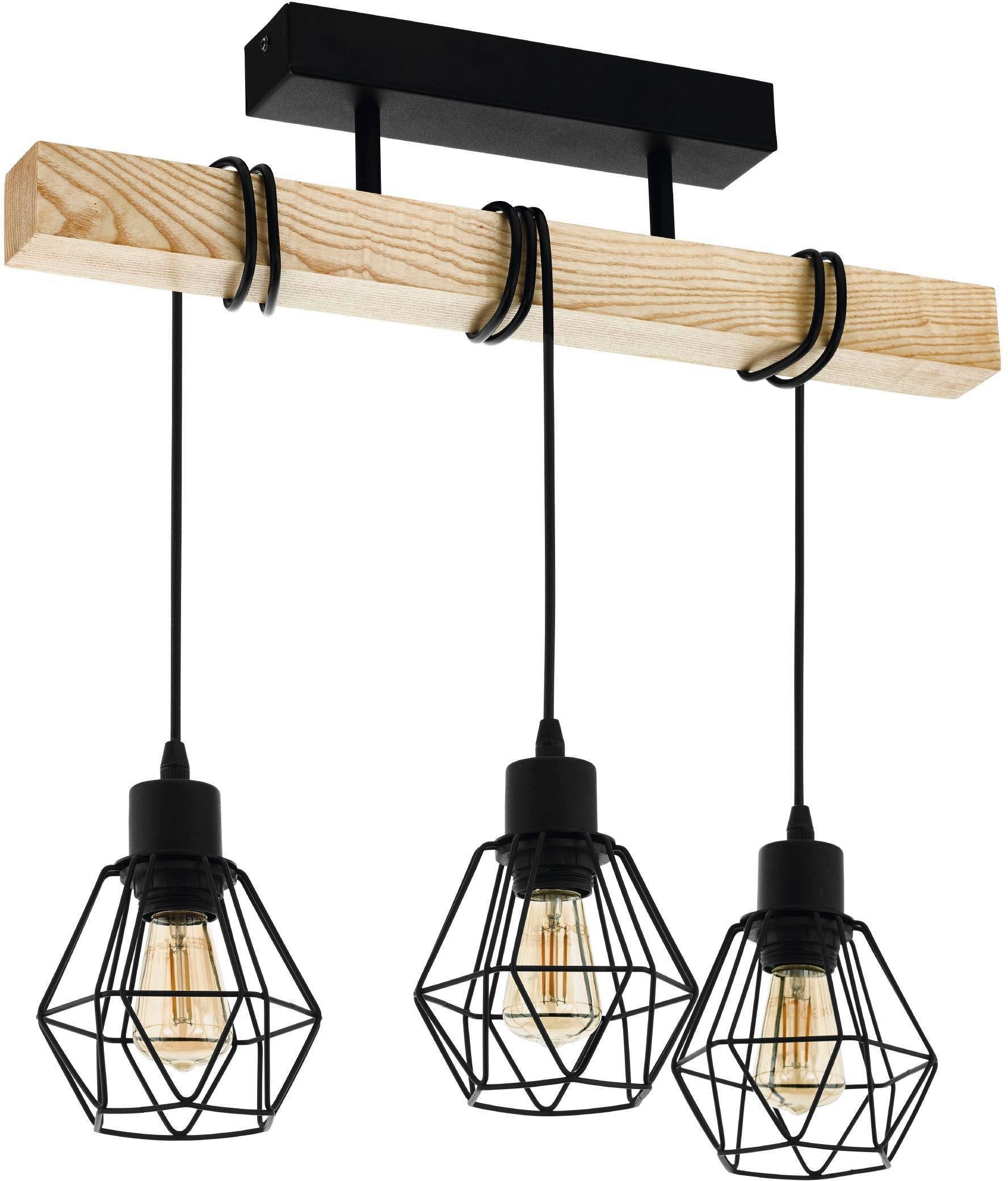 EGLO Plafondlamp TOWNSHEND 5 Vintage plafondlamp, Industrial, retro lamp van staal en hout, E27 plafondlampen bruin