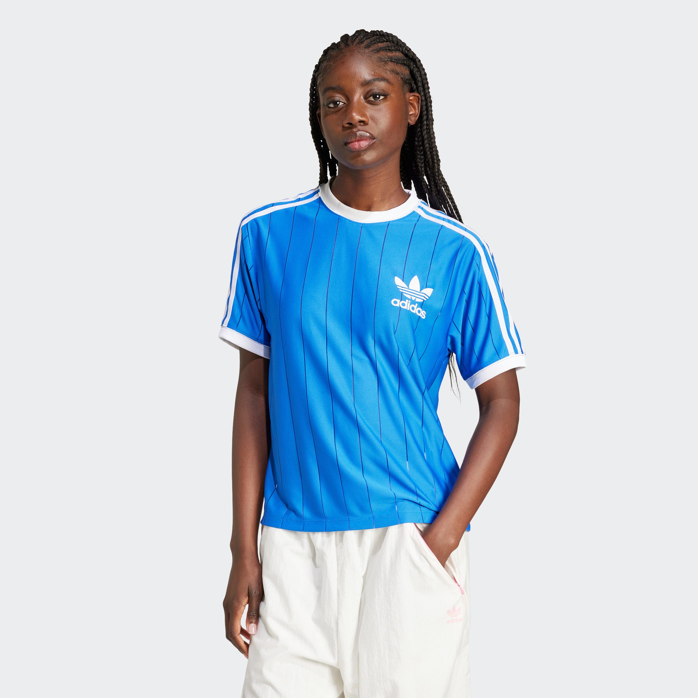 Adidas Originals Pinstripe Poly T-Shirt Blue- Dames Blue