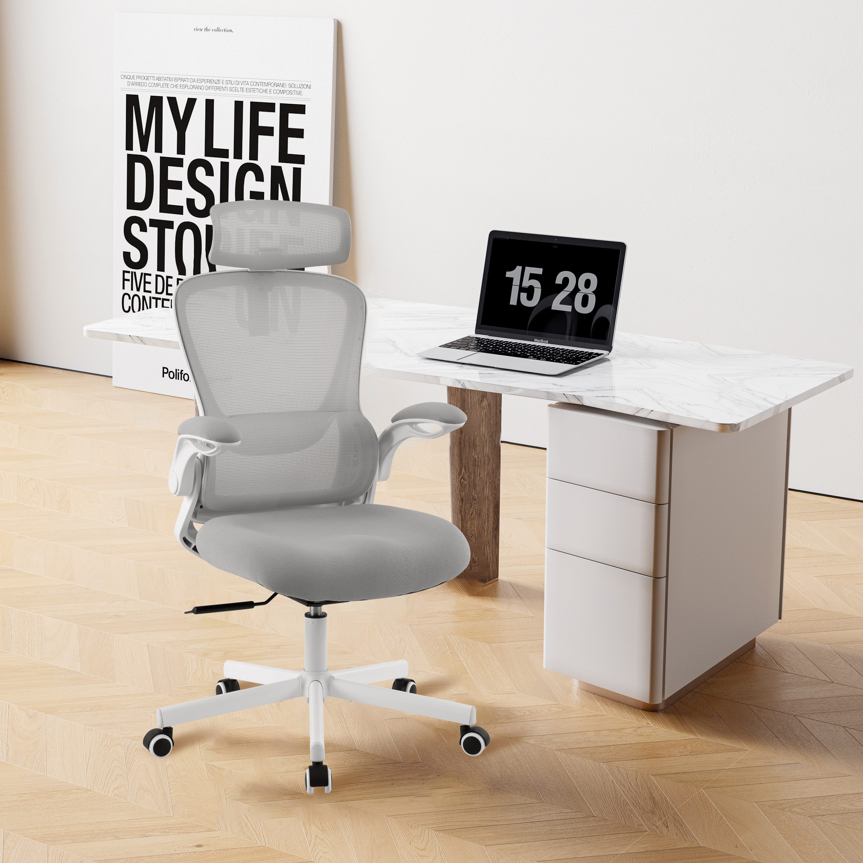 Places of Style Bureaustoel SACILE met lendensteun, ademend, klapbare armleuningen