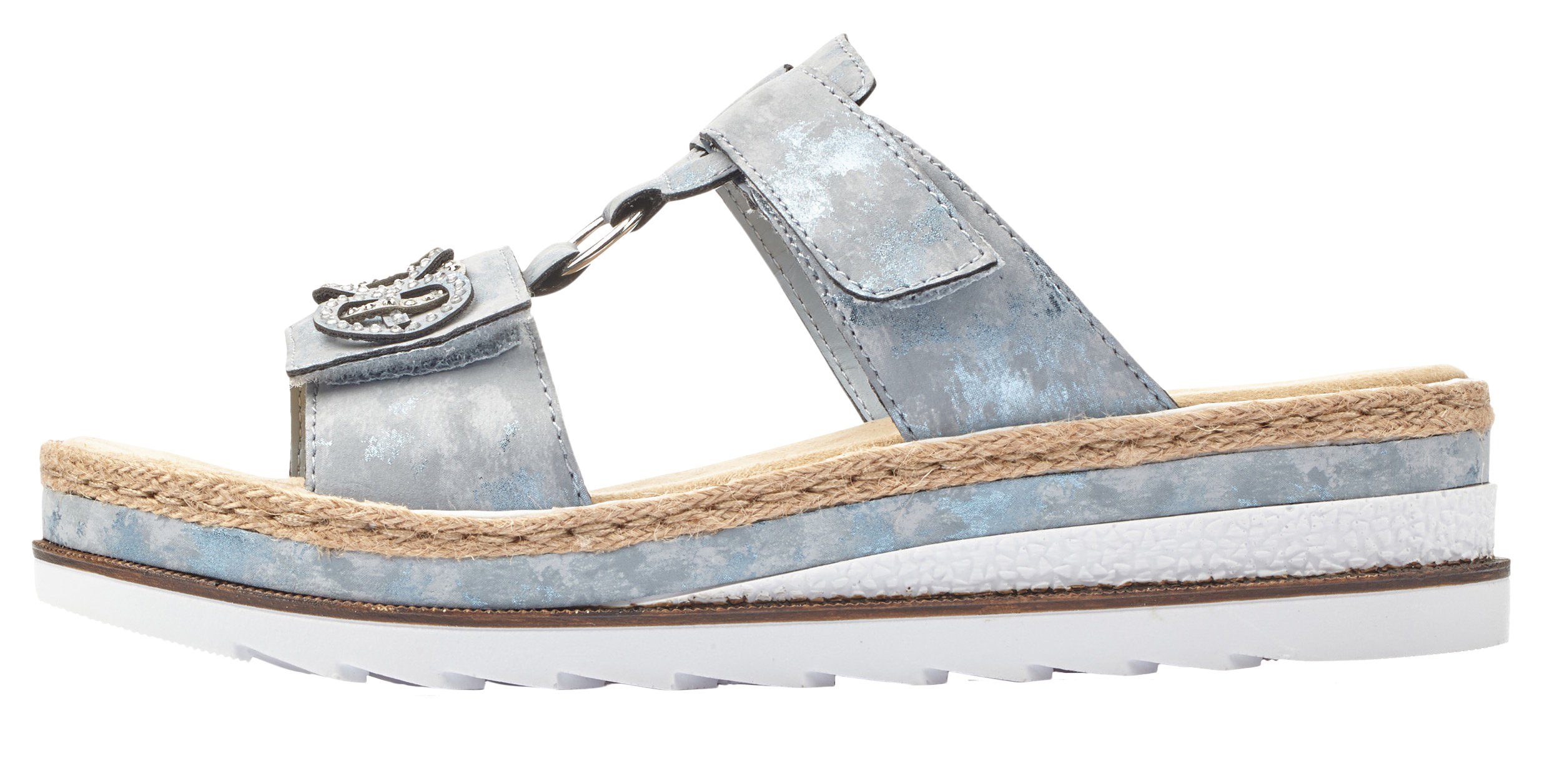 Rieker Slippers , plateau, zomerschoen, pantoffels met strass versiering