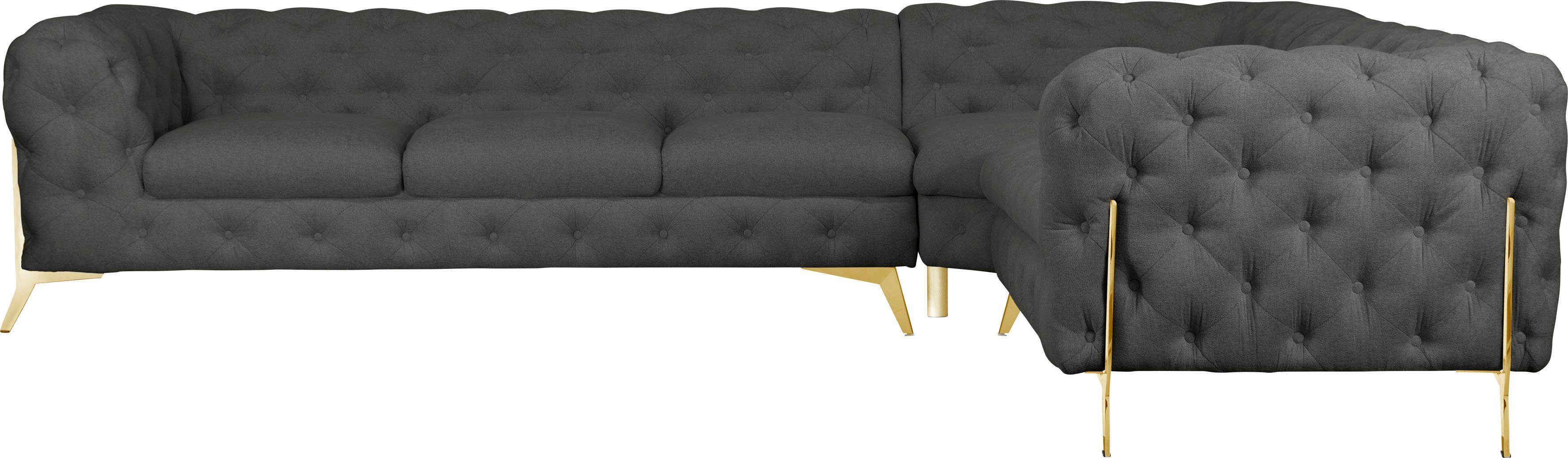 Leonique Chesterfield-bank Amaury L-vorm grote hoekbank, chesterfield-look, breedte 323 cm, kleur van de poten ter keuze