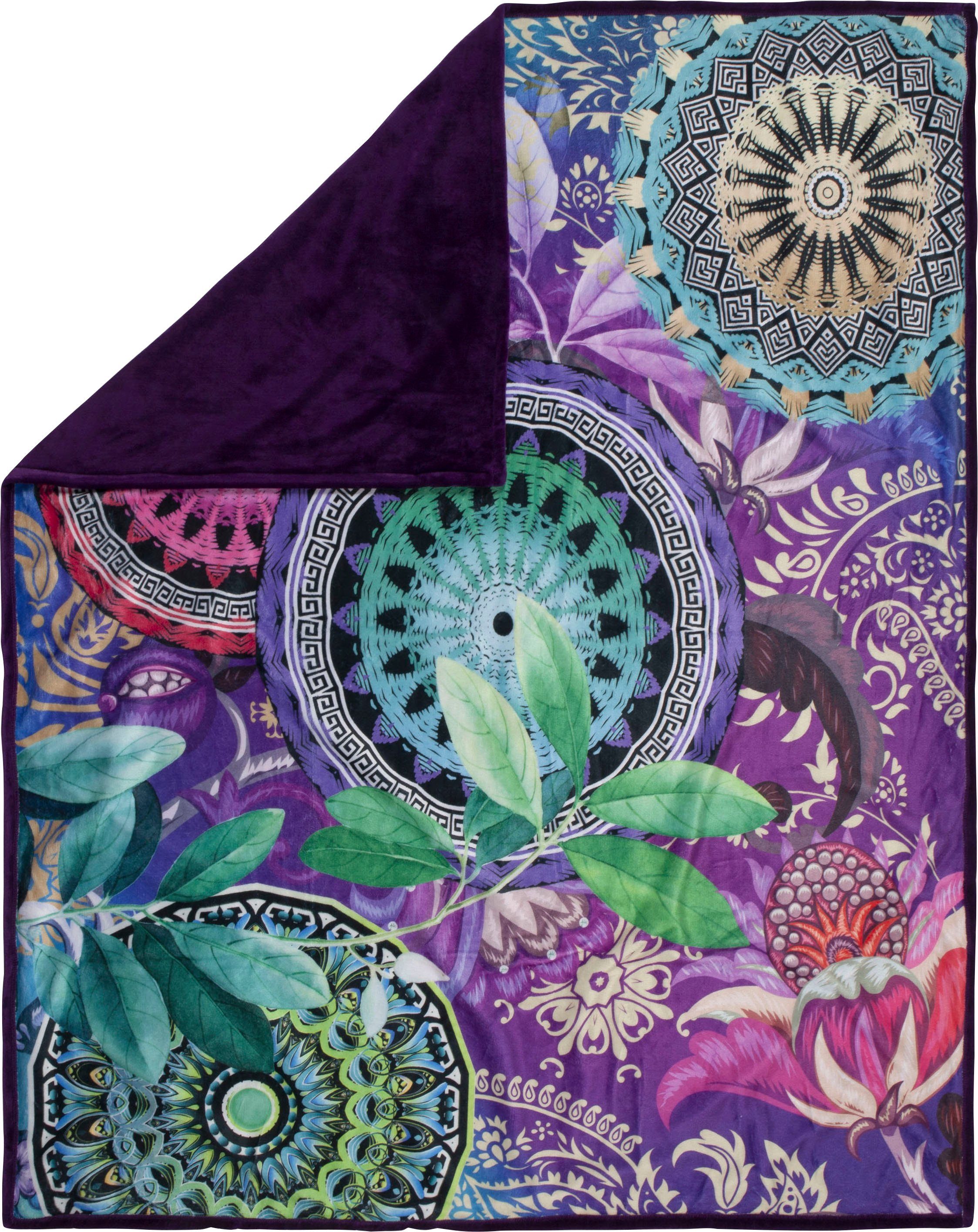 hip Plaid Axelle Zacht, knuffeldeken, 130x160 cm, omkeerbaar, mandala, paars, violet