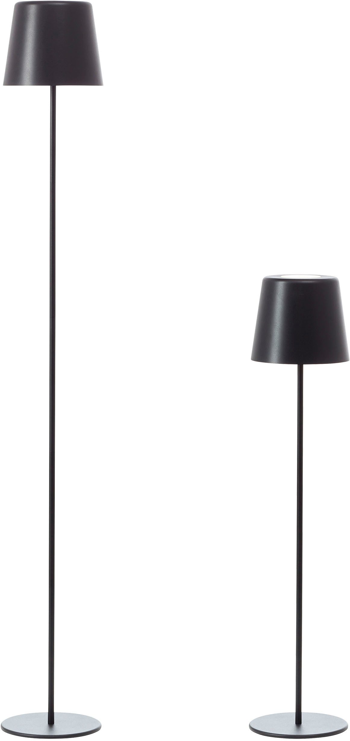 Brilliant Leuchten Led-vloerlamp voor buiten Kaami - mobiele LED buiten vloerlamp Accu-aangedreven, 129 cm, 350 lm, 3000 K, 3-traps dimbaar, metaal