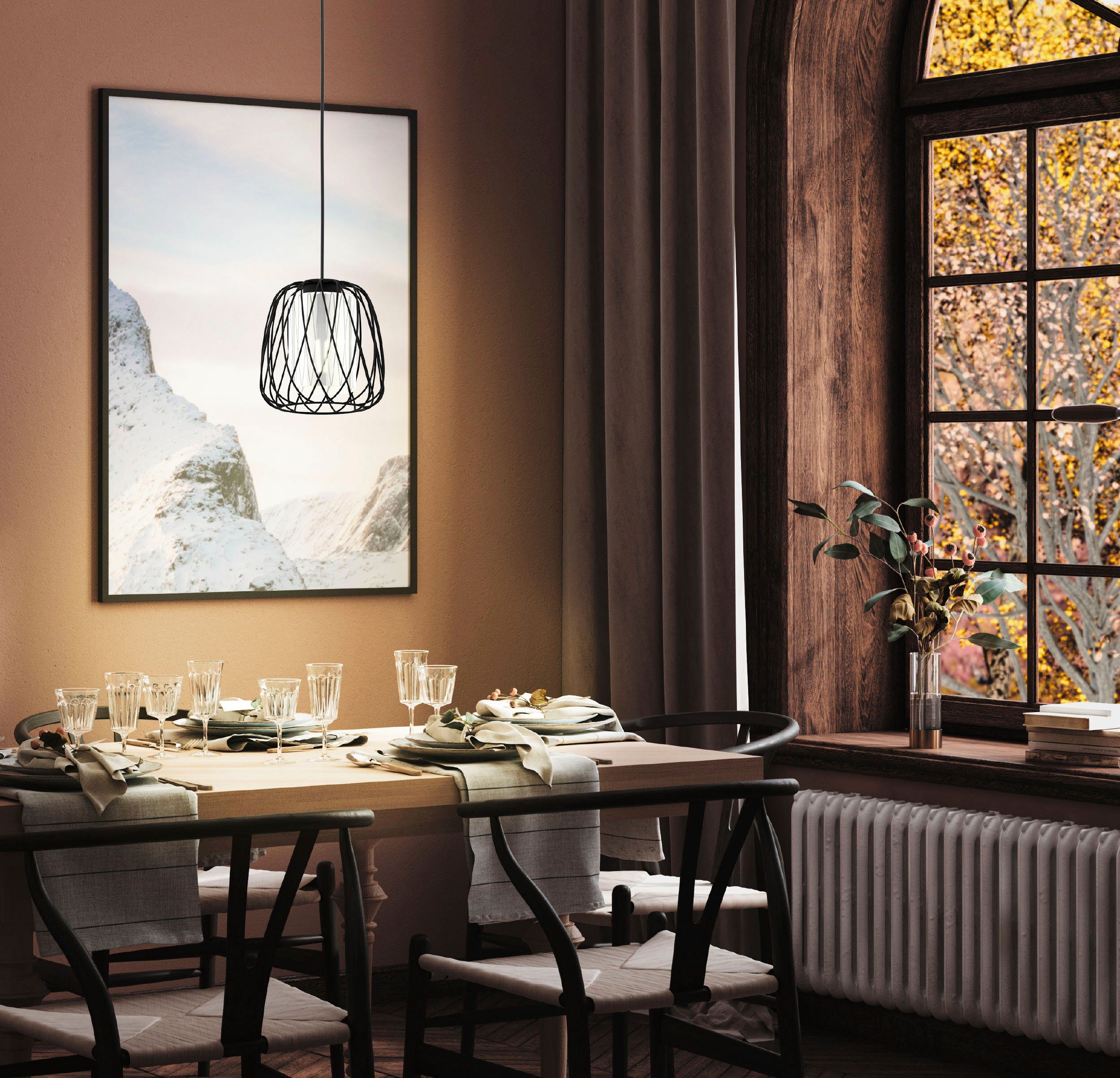 EGLO Hanglamp FLORESTA Hanglamp, staal en glas, IP20, E27, eettafellamp, lamp (1 stuk)