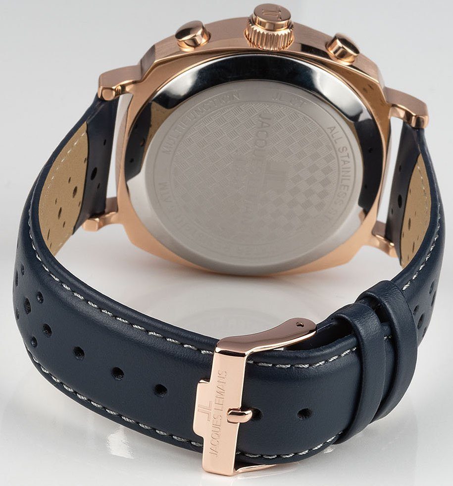 Jacques Lemans Chronograaf Lugano, 1-2058D Quartz horloge, armbanduhr, herenhorloge, stopfunctie, leren band