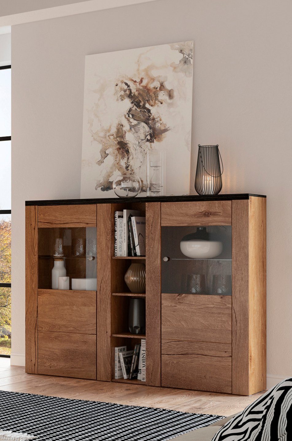 Home affaire Highboard Larona, tijdloze hoge commode met 2 deuren, deurkast, hoogte 129,5 cm,