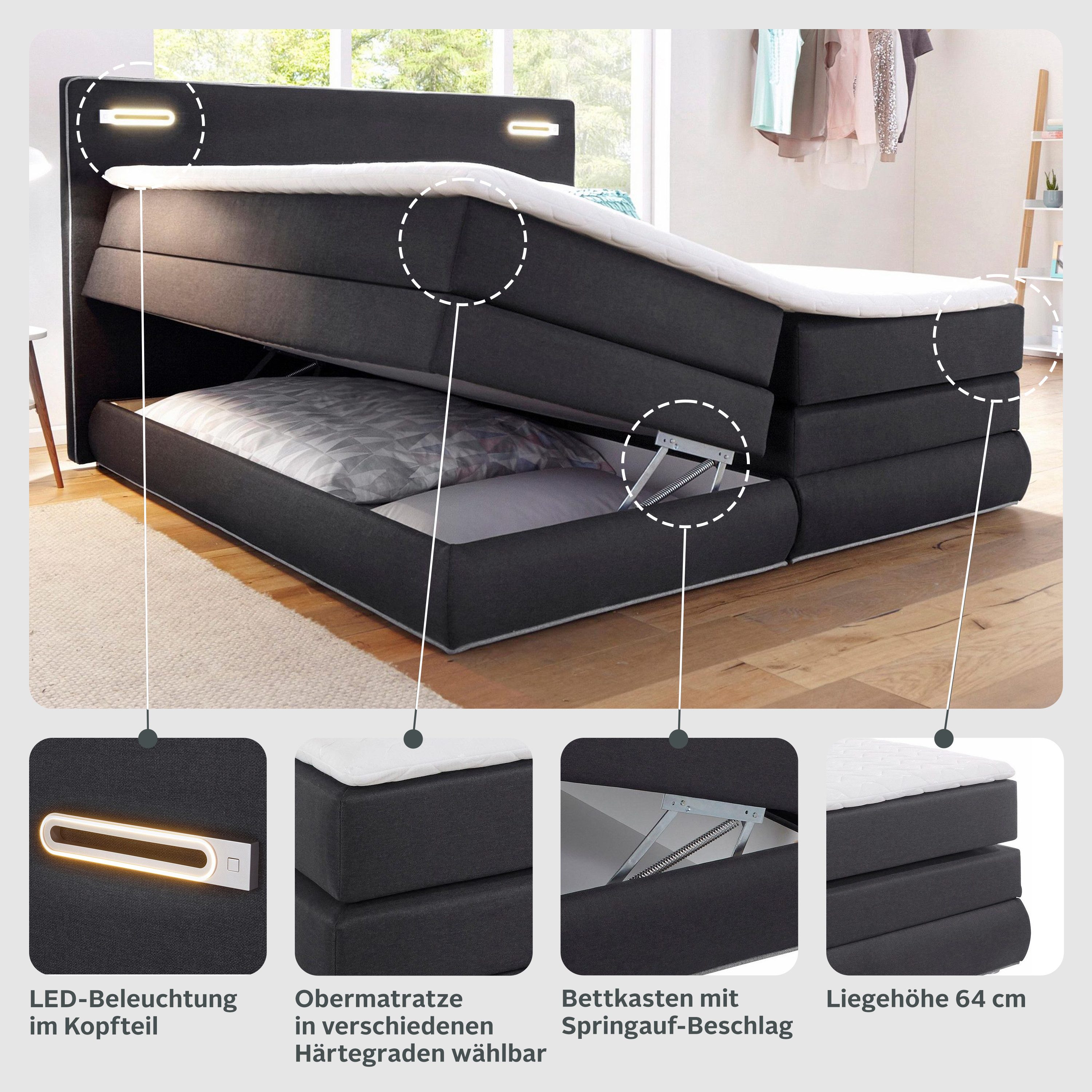 COLLECTION AB Boxspring Ninoni incl. bedlade, topper en optioneel met led-verlichting