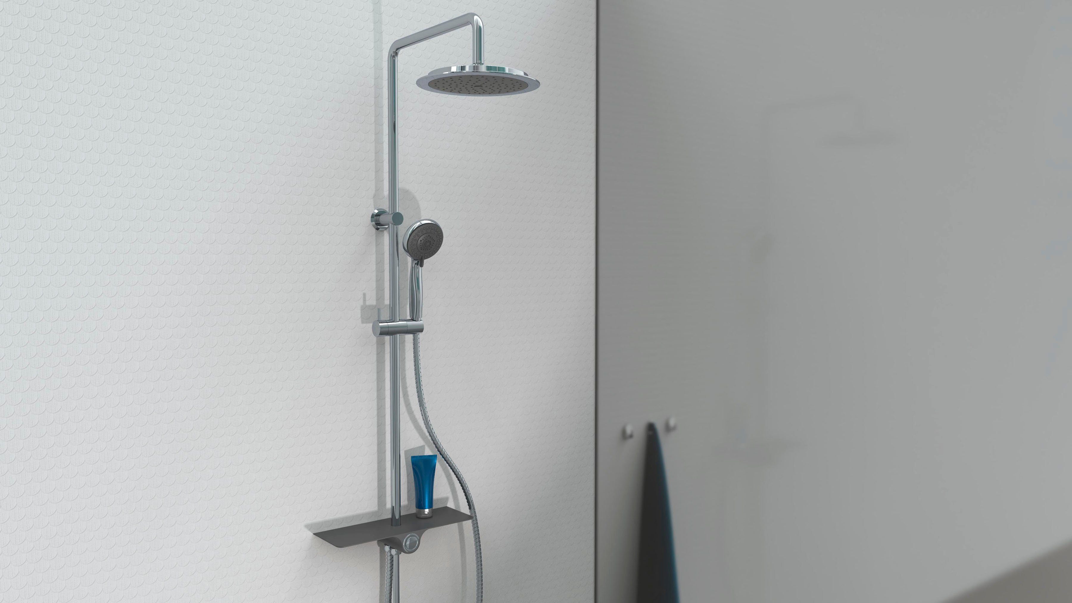 Schütte Slang en handdouche Aquastar Regendouche zonder kraan, douchesysteem met planchet, met 5 functies