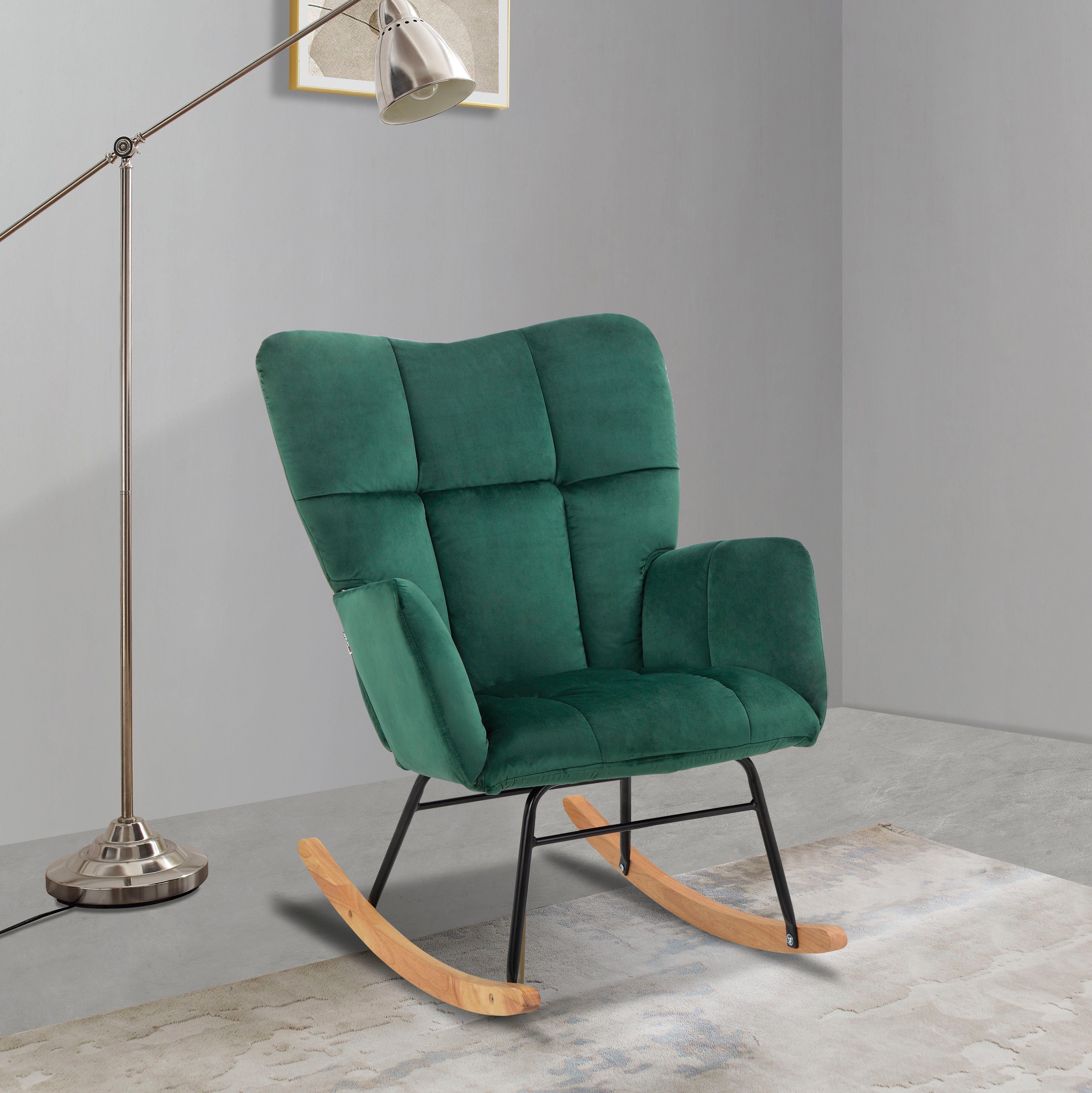 INOSIGN Schommelstoel Anika, ophaalstoel woonkamer met functie Zacht verdikte zitting en rugleuning, poten van metaal en hout, zithoogte 48 cm (1 stuk)