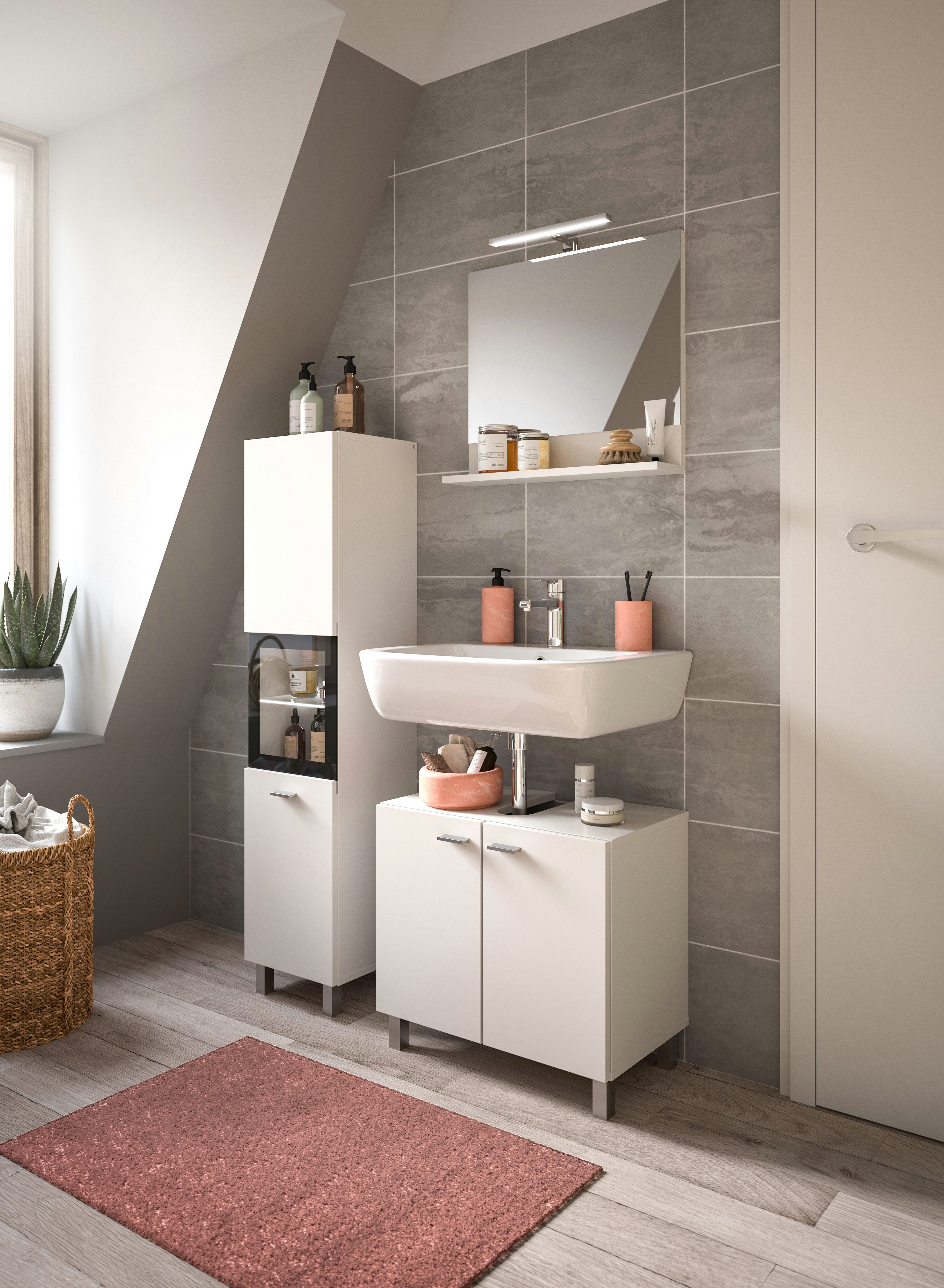 welltime Badmeubelset Tampa, breedte 102cm, 3-delig Wastafelonderkast, spiegel, hoge kast (3 stuks) badmeubelsets wit
