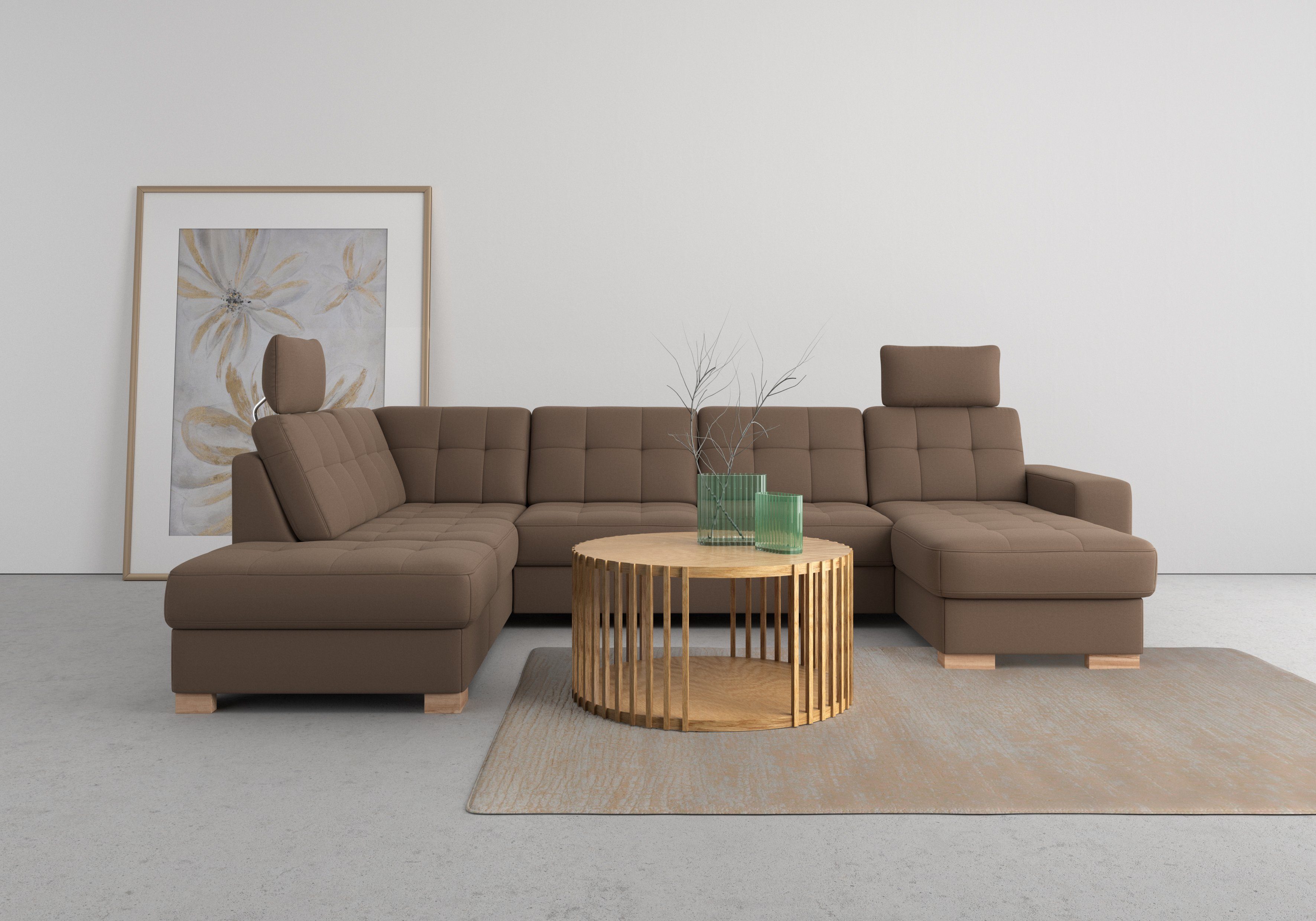 sit&more Zithoek Quincy U-vorm naar keuze met slaapfunctie en bedkist bruin, zithoeken, Breedte ligoppervlak: 257 cm, Lengte ligoppervlak: 123 cm