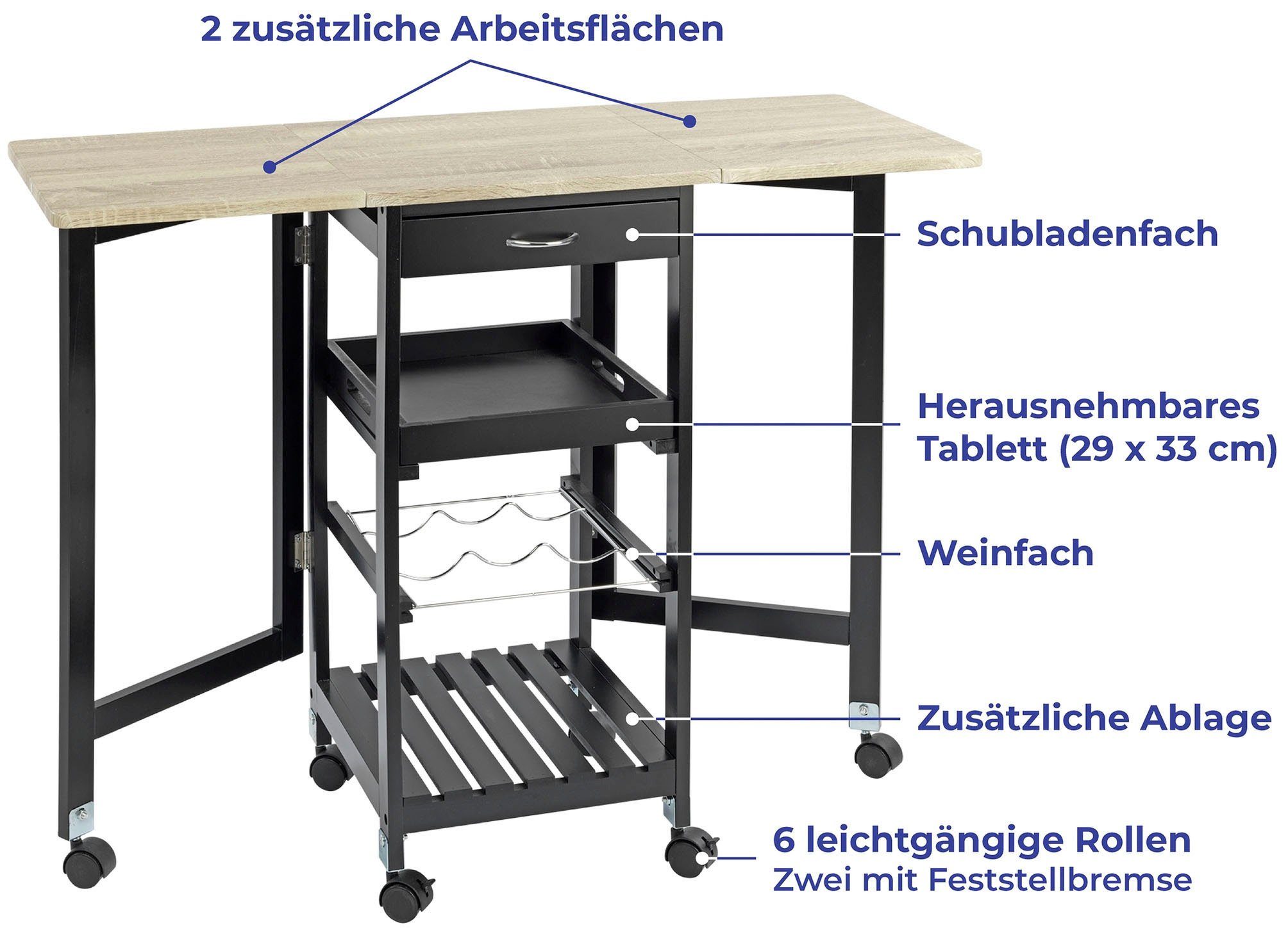 Maximex Keukentrolley met uitklapbare zijstukken, verrijdbaar