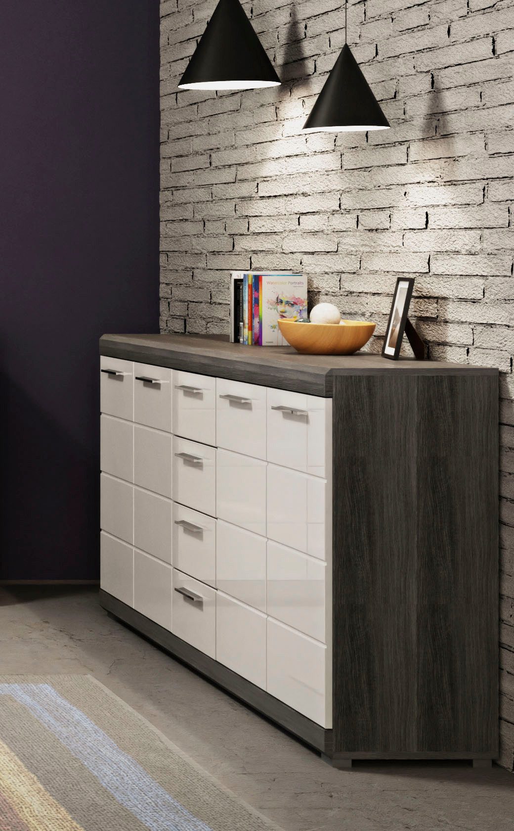 INOSIGN Kast Siena, breedte 165 cm, 4 deuren, 4 lades, 8 legplanken, 12 vakken Front-groeffreesing, schoenenkommode, schoenenkast, buffetkast, sideboard