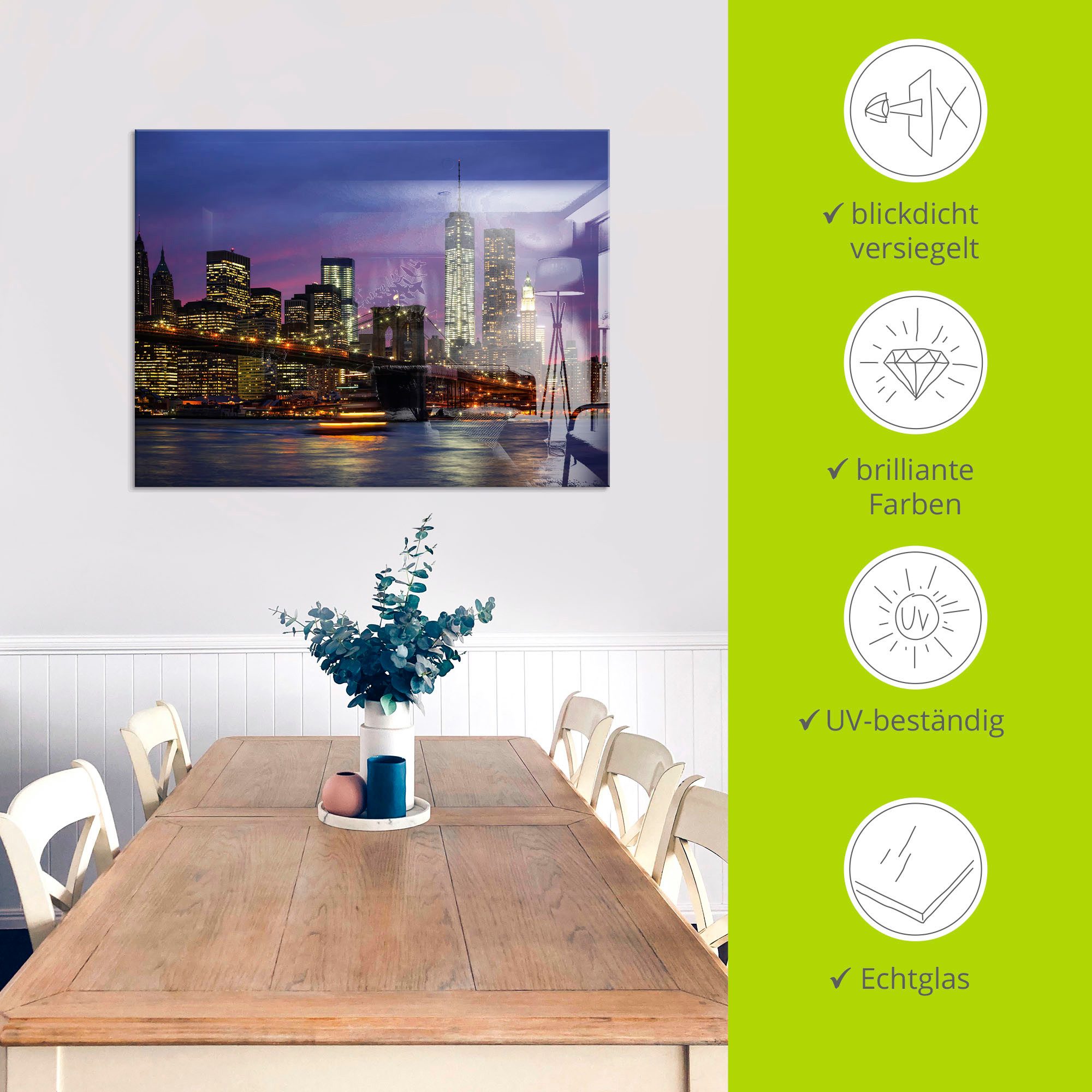 Artland Print op glas Brooklyn Bridge in verschillende maten