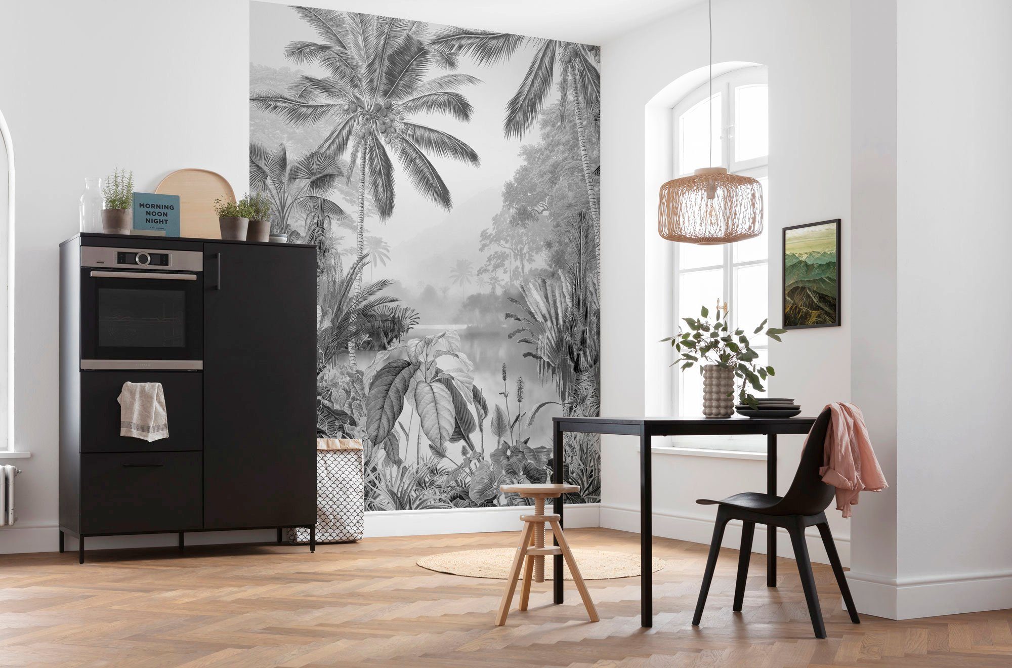 Komar Vliesbehang Digitale print vlies - Lac Tropical Black & White - Afmeting 200 x 270 cm (1 stuk)