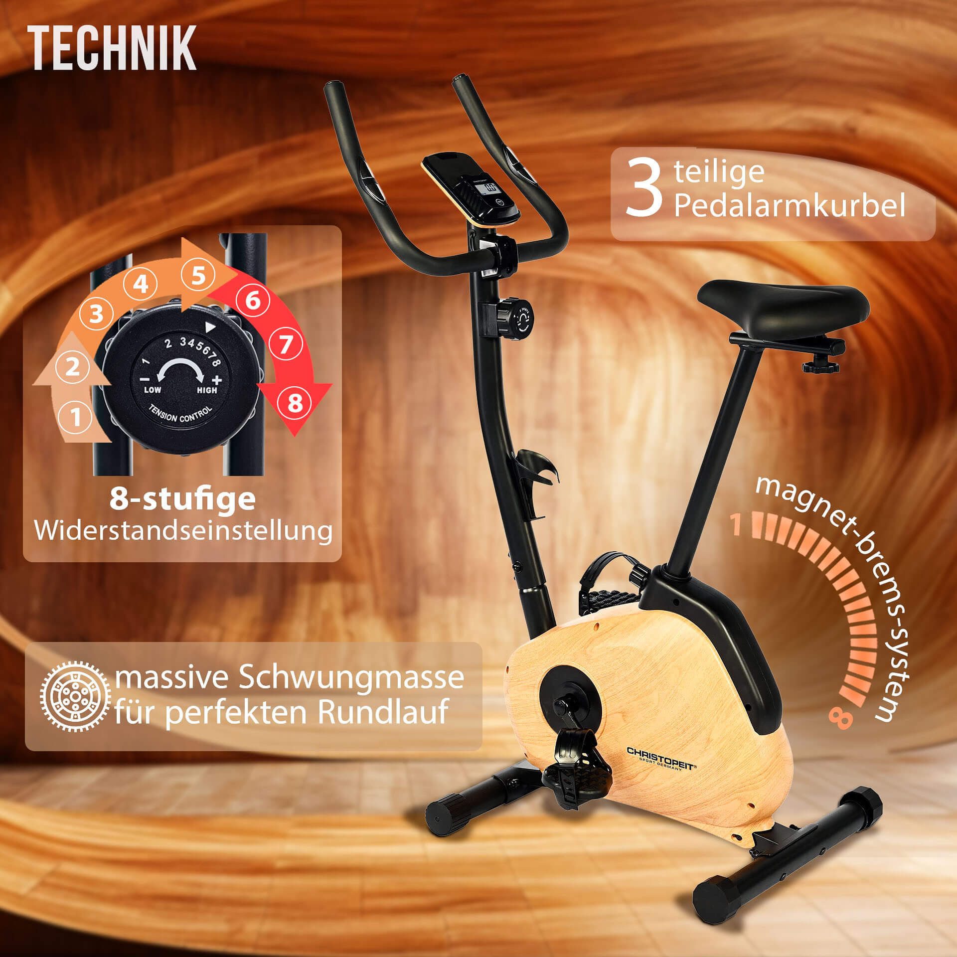 Christopeit Sport® Hometrainer HT 2.2 Swinggewicht ca. 5 kg, 8 weerstandsniveaus