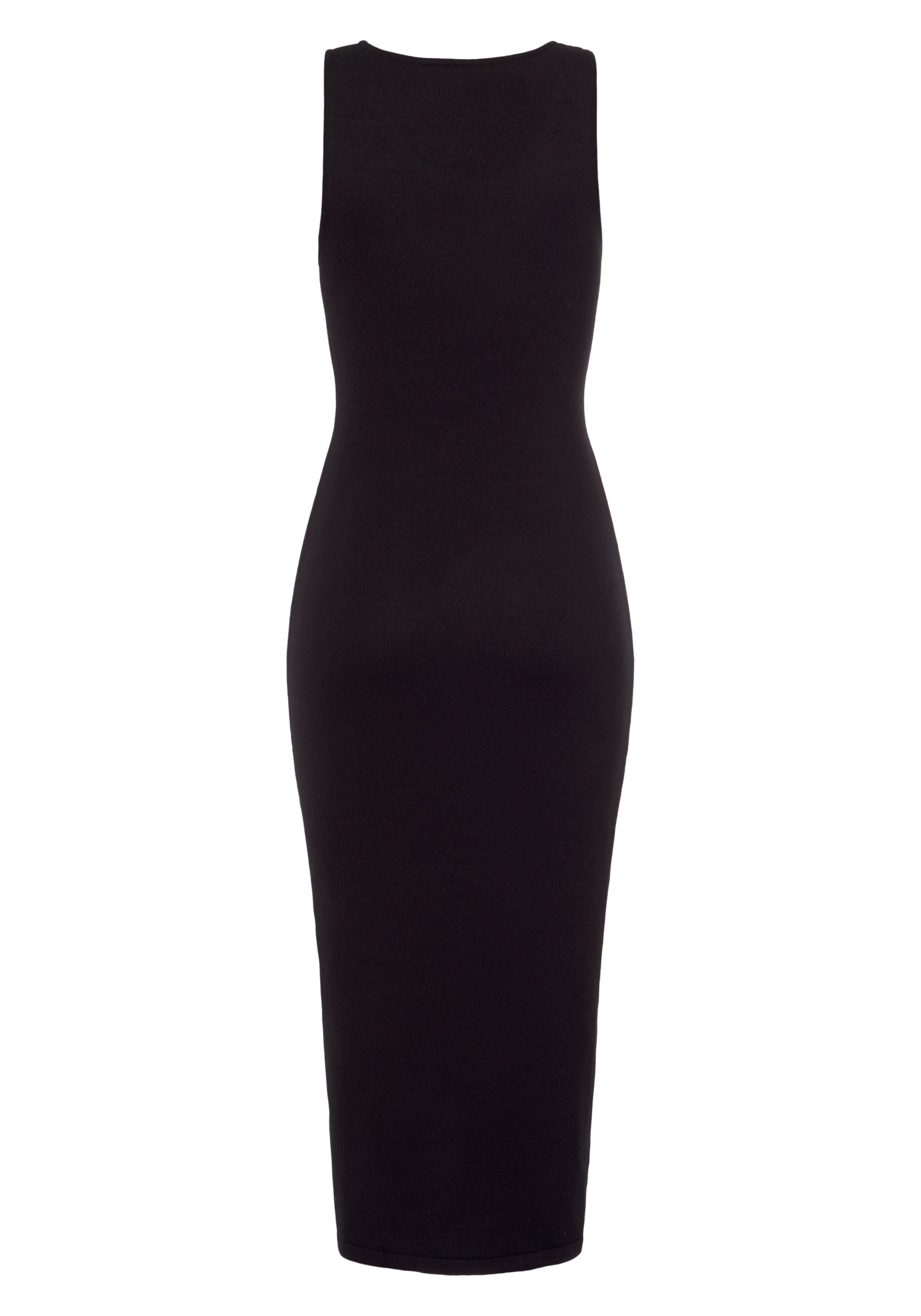 Lascana Gebreide jurk in trendy midi-lengte, figuuraccentuerende zomerjurk, basic