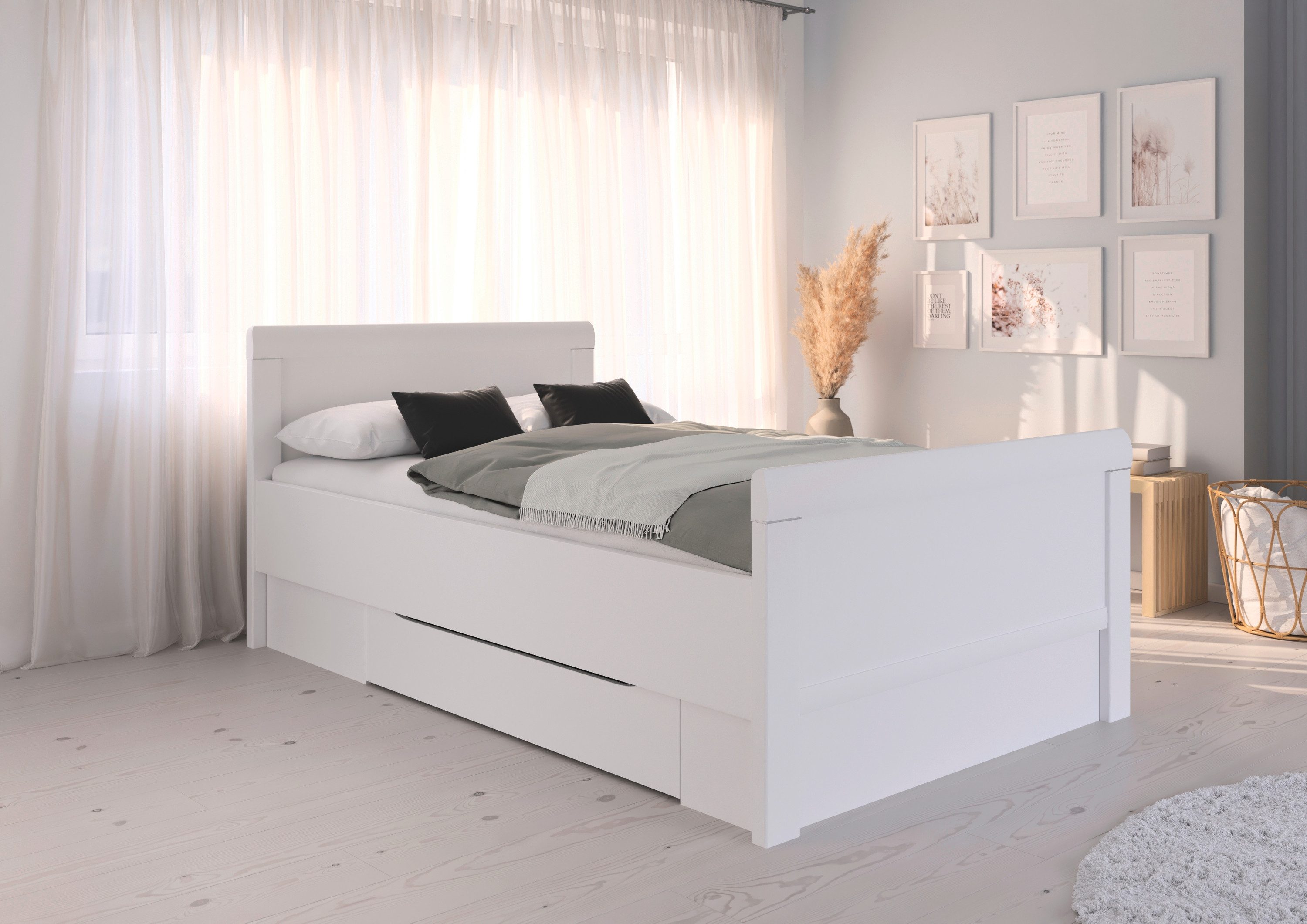 rauch Ledikant met bergruimte Bed Eenpersoons Stollenbed Bedkasten EVELYN in comfortabele hoogte met houten hoofdeinde en lades made in germany