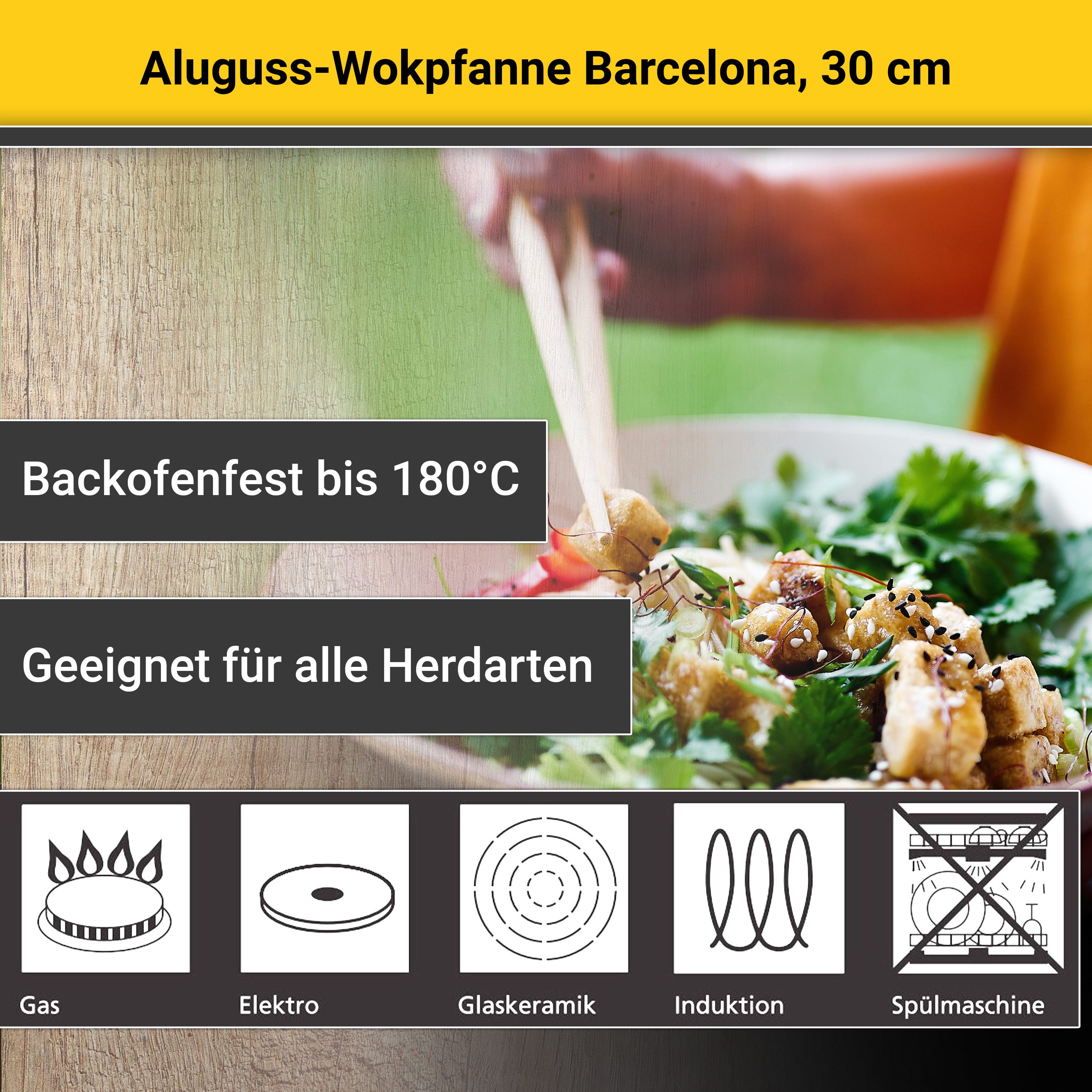 Krüger Wok Gietaluminium wok Barcelona, 30 cm (1-delig)