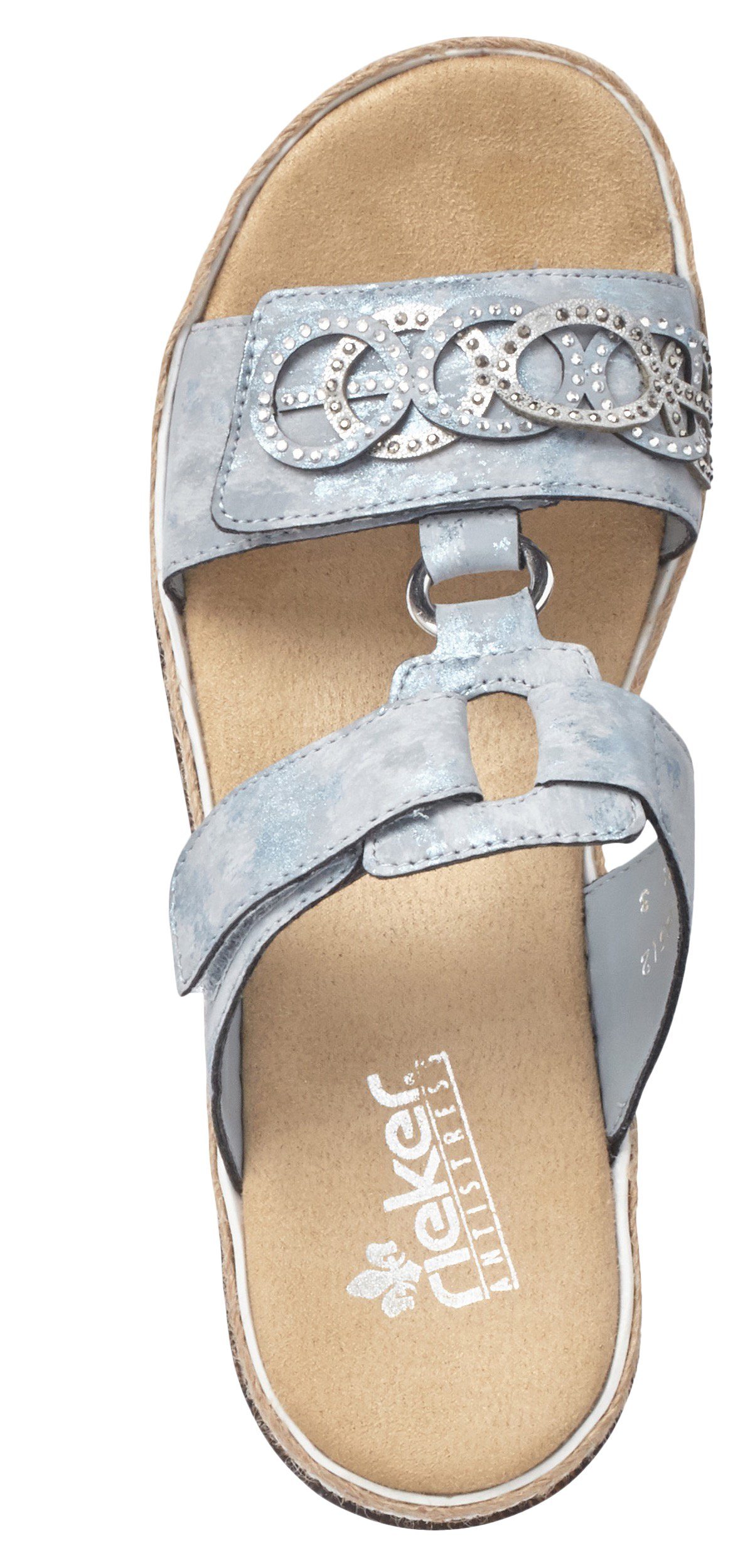 Rieker Slippers , plateau, zomerschoen, pantoffels met strass versiering