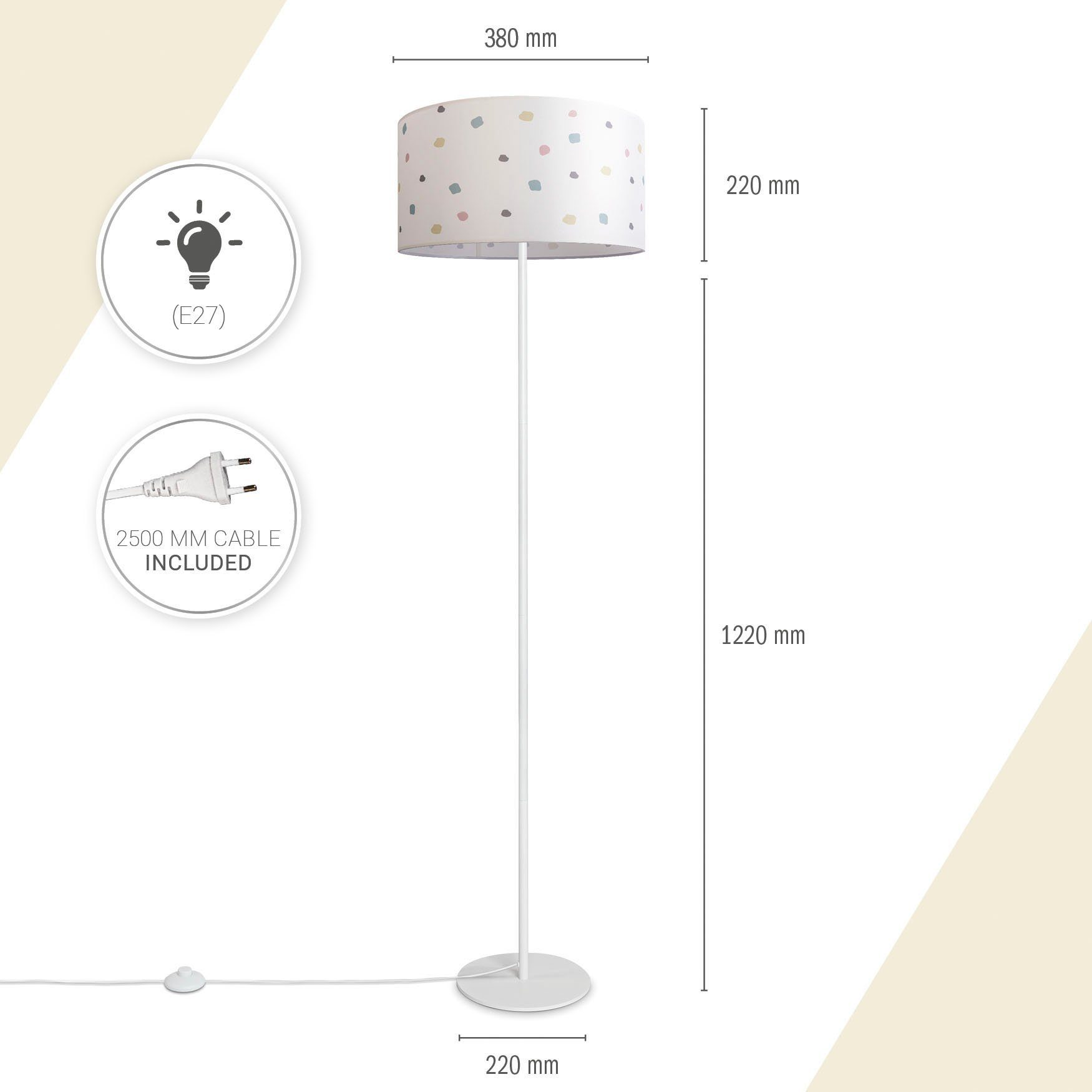 Paco Home Staande lamp Luca Dots Woonkamer stofkap E27 textiel lampenkap rond stippen stof