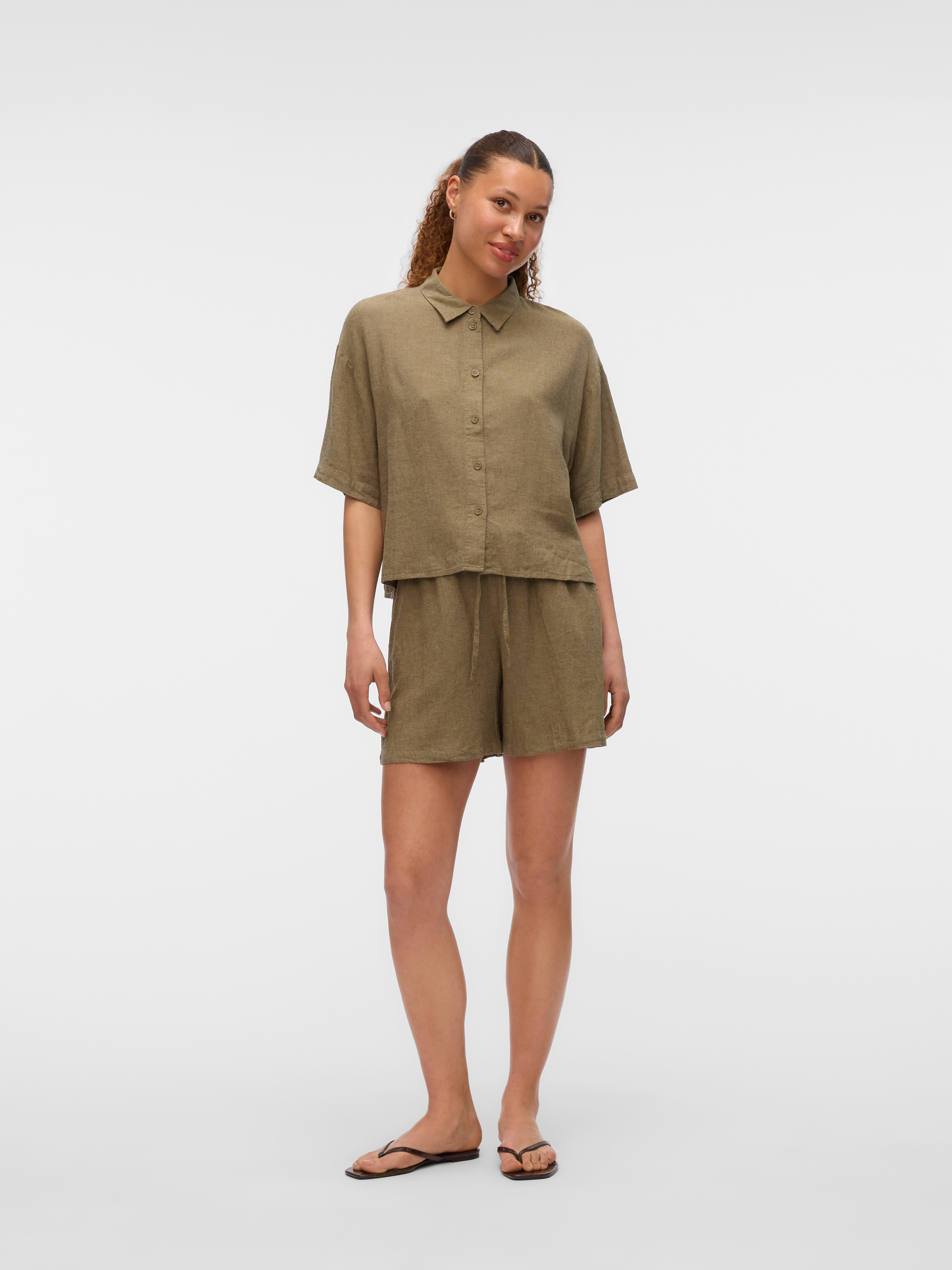 Vero Moda Overhemdblouse VMLINN LINEN 2/4 SHORT SHIRT WVN NOOS