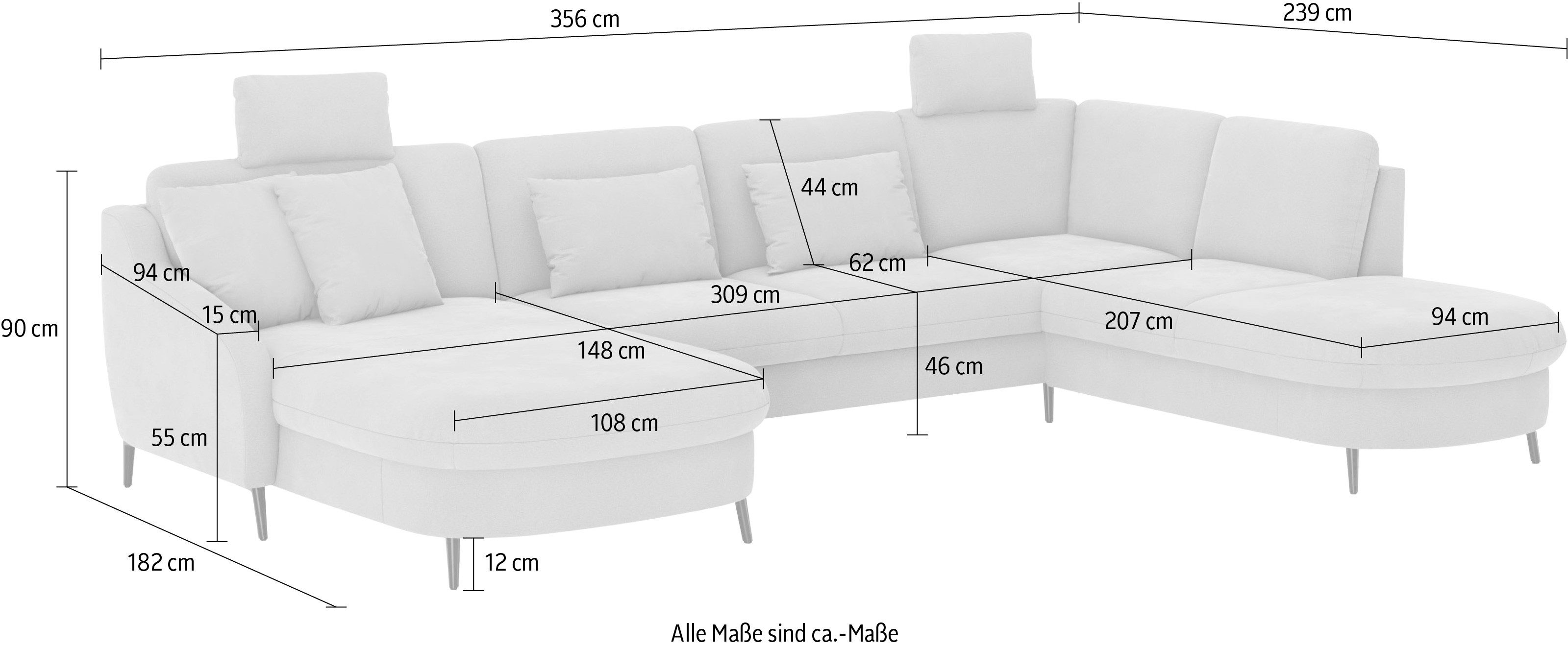 sit&more Zithoek Soul U-model optioneel met bedfunctie en bedlade of lade