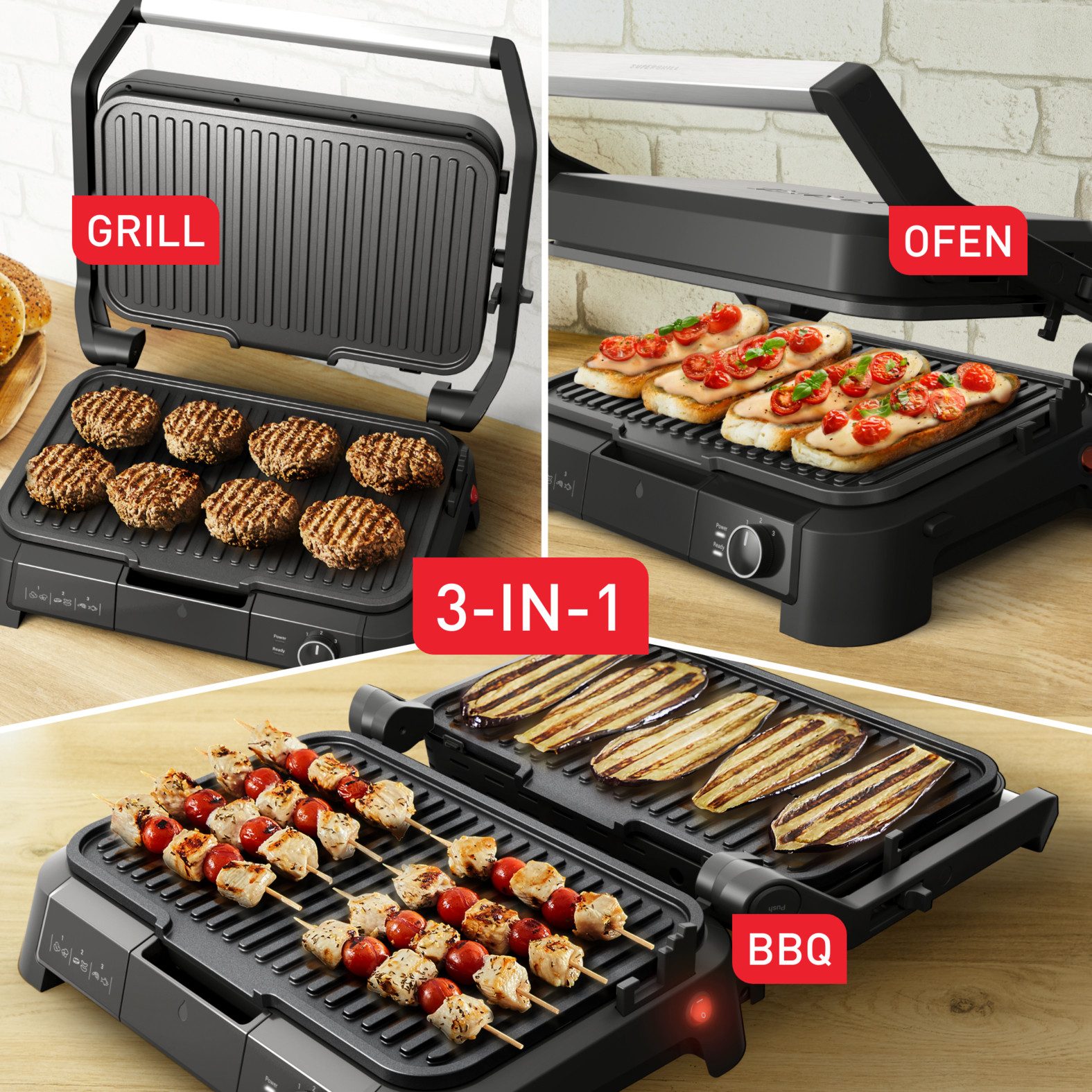 Tefal Contactgrill SuperGrill 3in1 XL, Grill, Barbeque-, Ofenposition, 3 Temperaturen