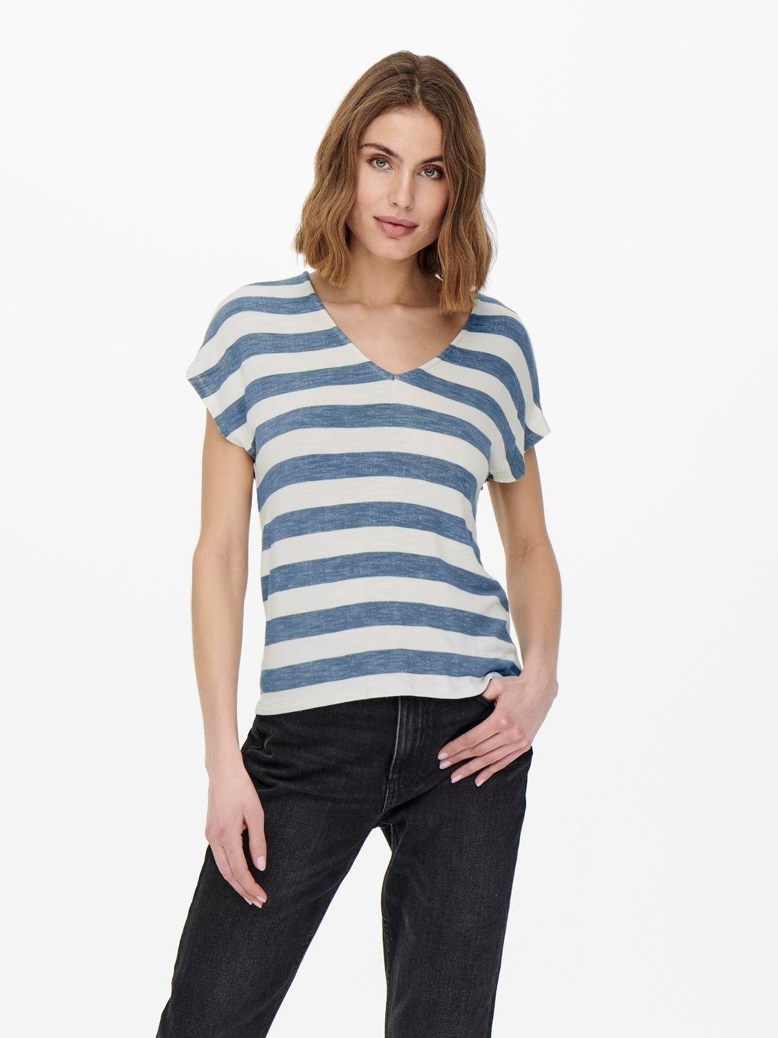 Only Shirt met V-hals ONLLIRA LIFE S/S V-NECK TOP JRS NOOS