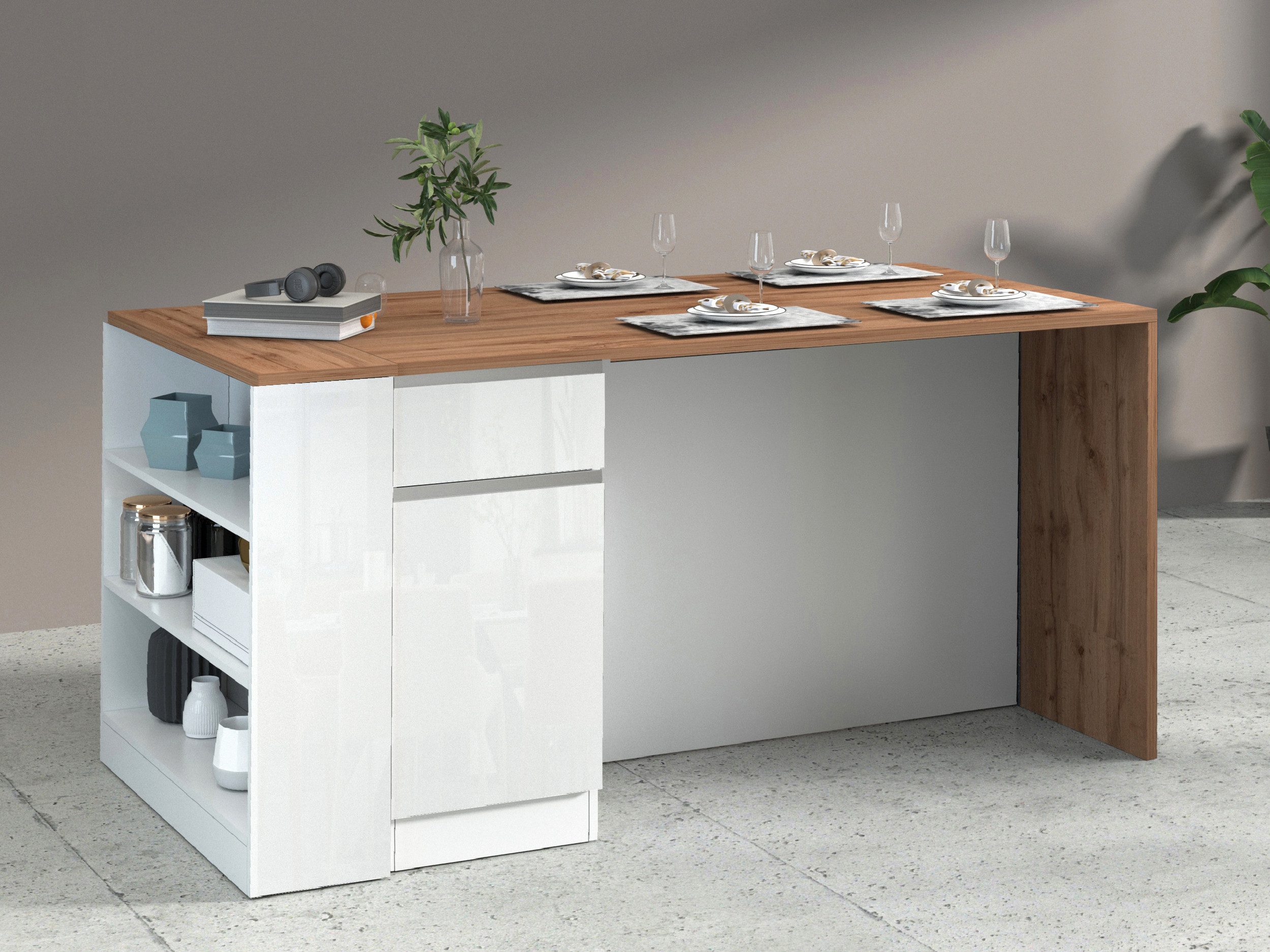 Kochstation Keukenrek Sole, plank, staande plank, keukenkast, opbergrek Combineerbaar met keukeneiland serie Sole kookstation